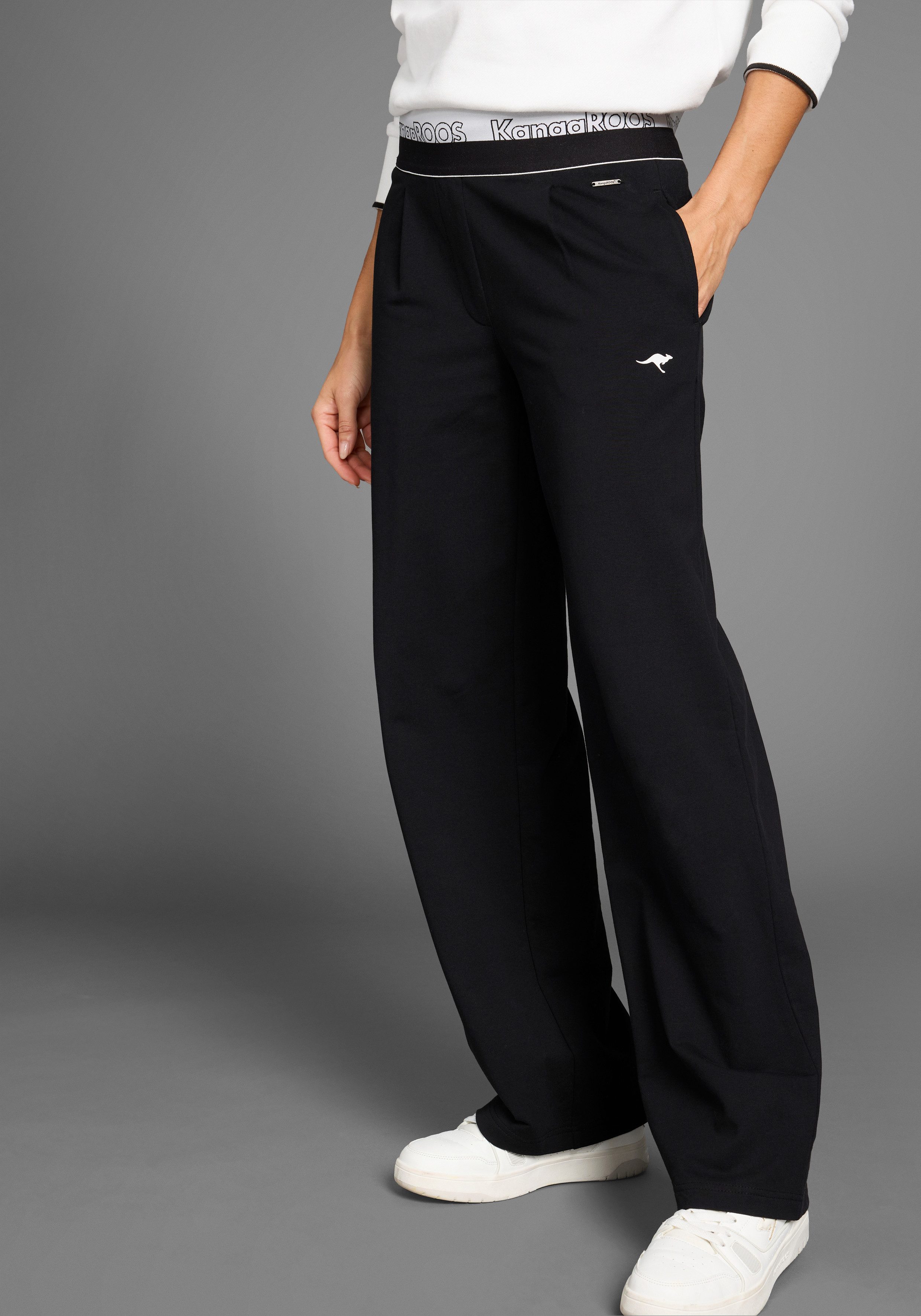 KangaROOS Jerseybroek Wide-leg met logo-taile dames broeken maat 40 (M) zwart