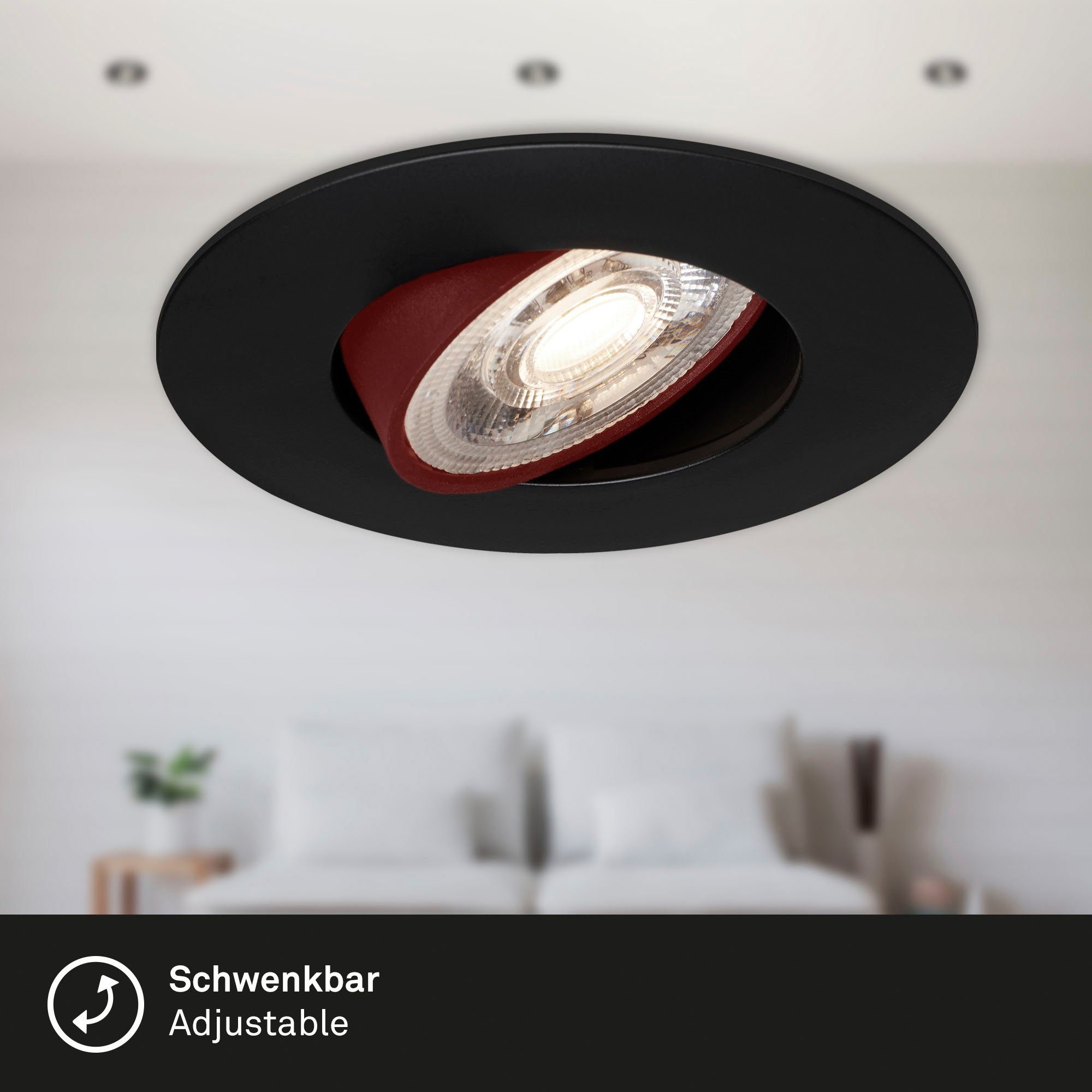 Briloner Leuchten Ledinbouwlamp 7048035 KULANA 3-pack, ultraflauw, draaibaar, traploos dimbaar, zwart