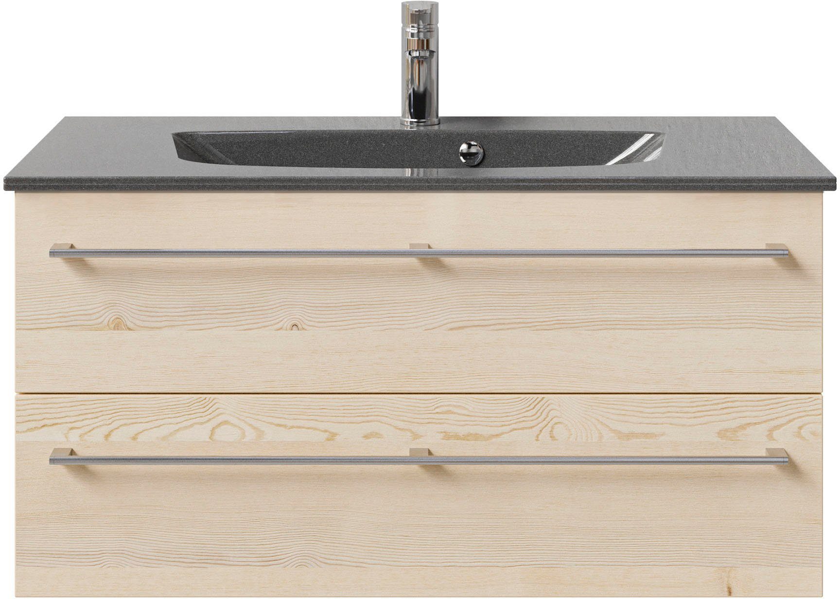 Saphir Wastafelonderkast Serie 6025 mineraalmarmeren wastafel met onderkast, 97 cm breed (2-delig)