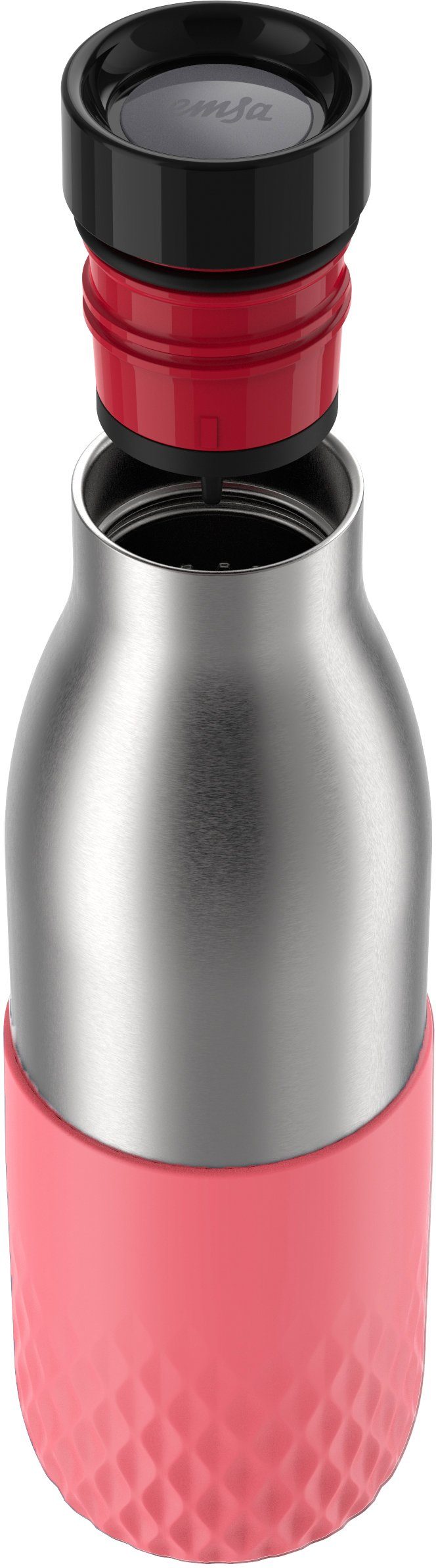 Emsa Drinkfles Bludrop Sleeve Roestvrij staal/siliconen, quick-press, 12u warm/24u koel (1-delig)
