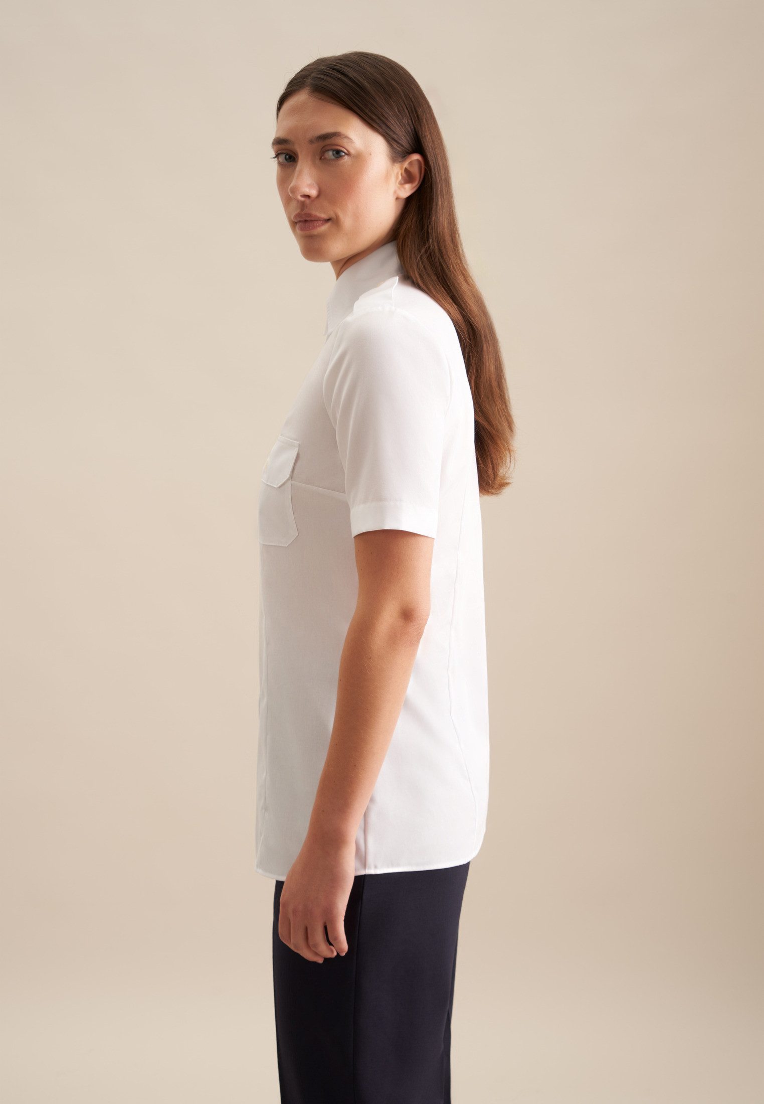 seidensticker Overhemdblouse Korte mouwen kraag uni