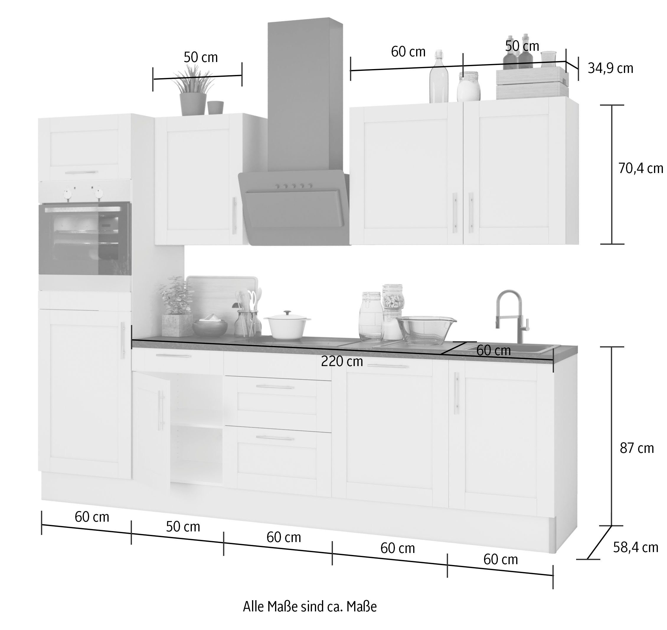 Kochstation Keuken KS-Ahus Breedte 280 cm, naar keuze met elektrische apparaten, softclose functie, MDF fronten