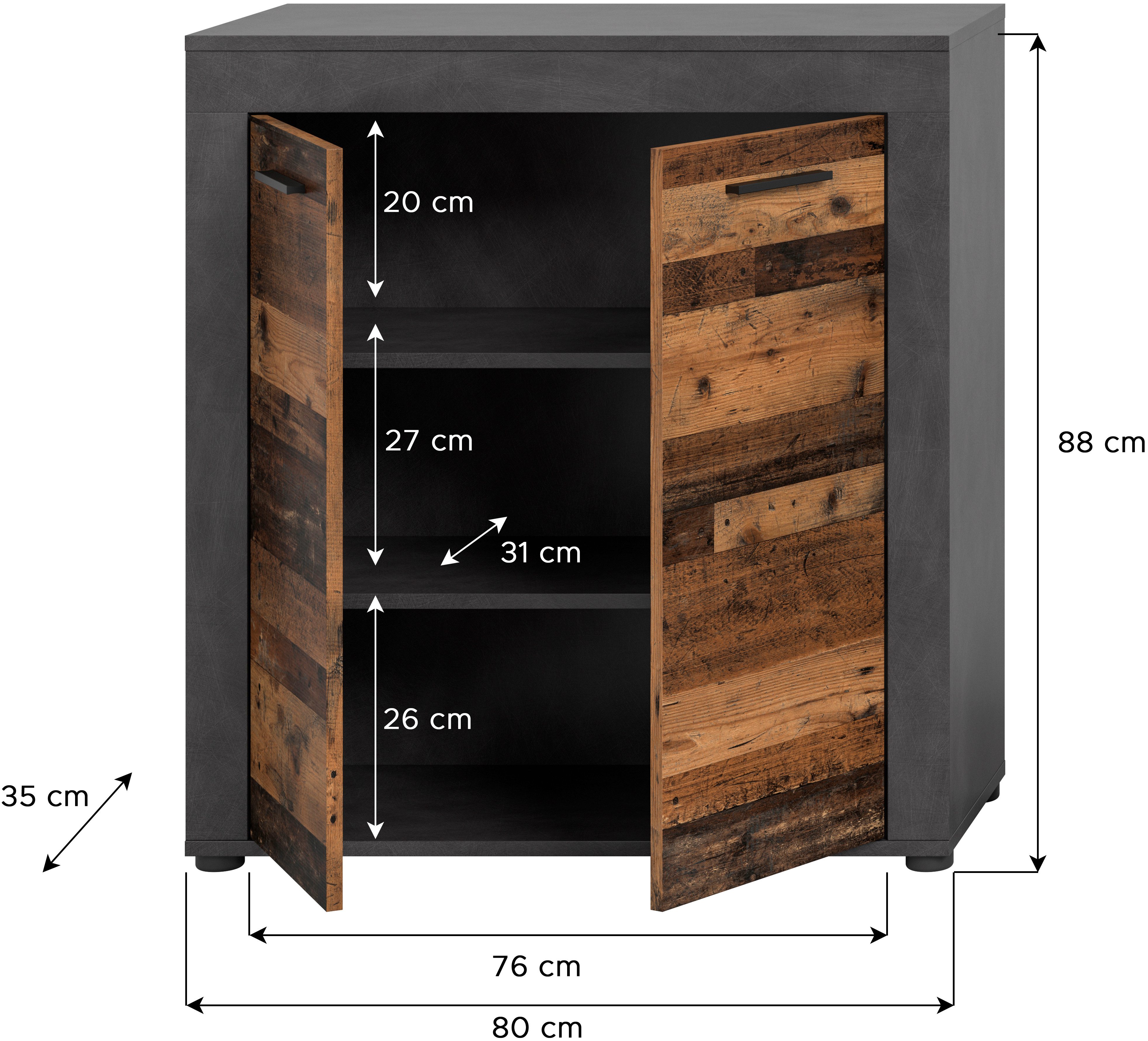 INOSIGN Highboard Aosta, Hoogte 88 cm, in verschillende kleuren met 2 deuren en 3 vakken, woonkamer, commode, kast