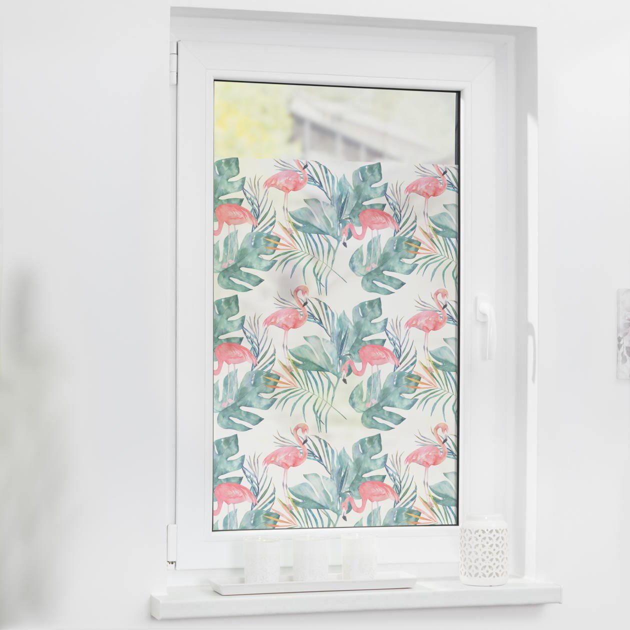 LICHTBLICK Raamfolie zelfklevend, bescherming tegen inkijk, flamingo - roze groen (1 stuk) raamdecoratie maat 100 cm x 100 cm roze