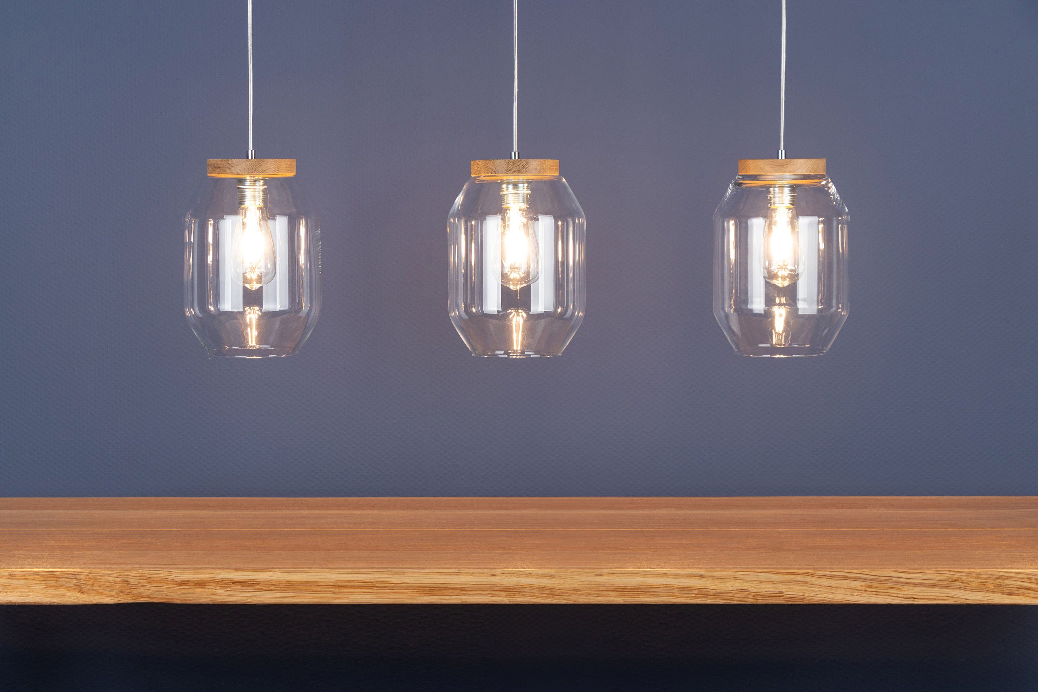 BRITOP LIGHTING Hanglamp VASO Natuurproduct van grenenhout, duurzaam, hoogwaardige glazen kapjes