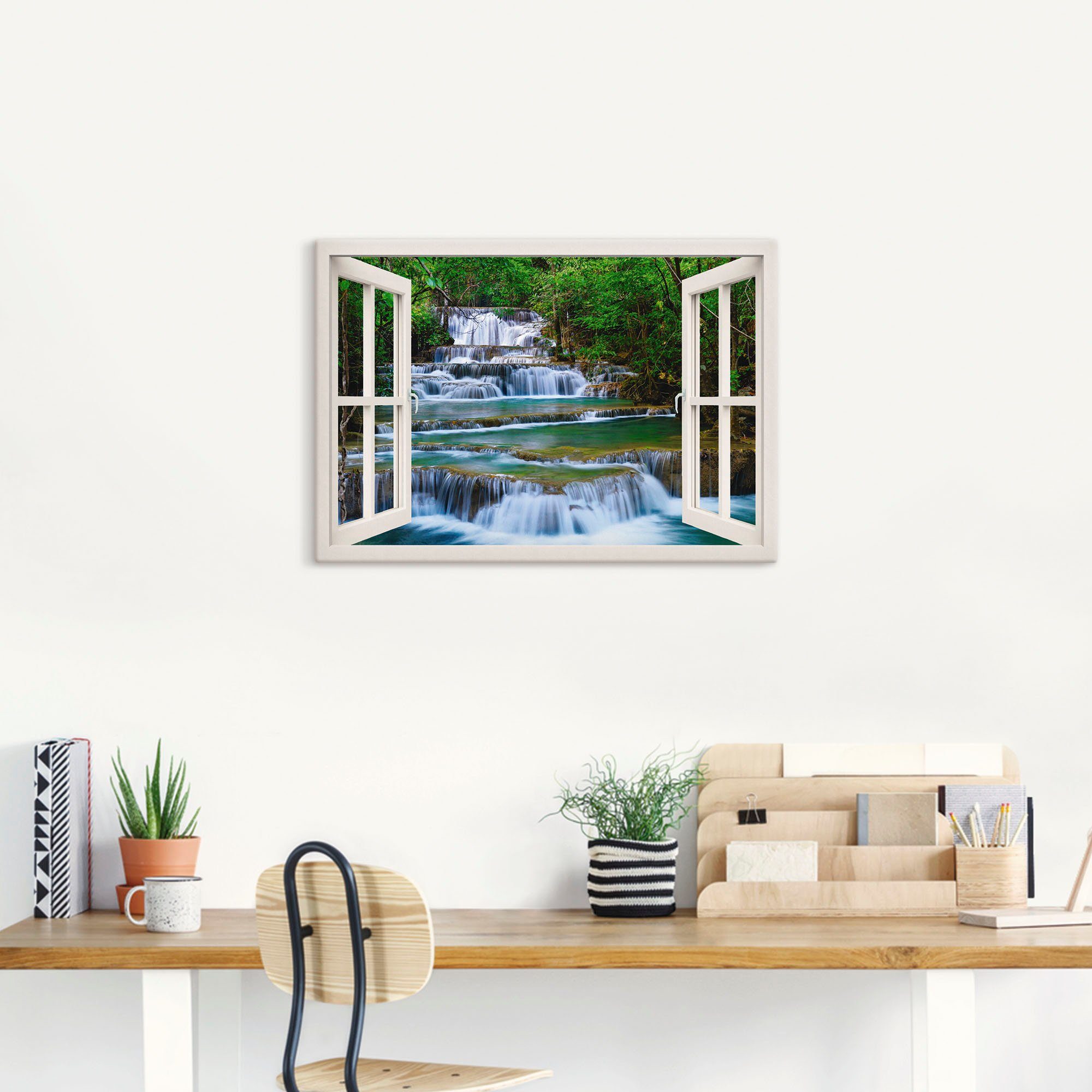 Artland Artprint Blik uit het venster waterval in Kanchanaburi als artprint op linnen, poster, muursticker in verschillende maten