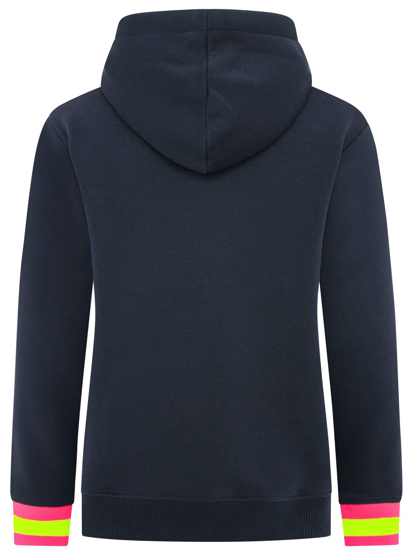 Zwillingsherz Hoodie "Smile More" met vrolijke borduursel en neonboord