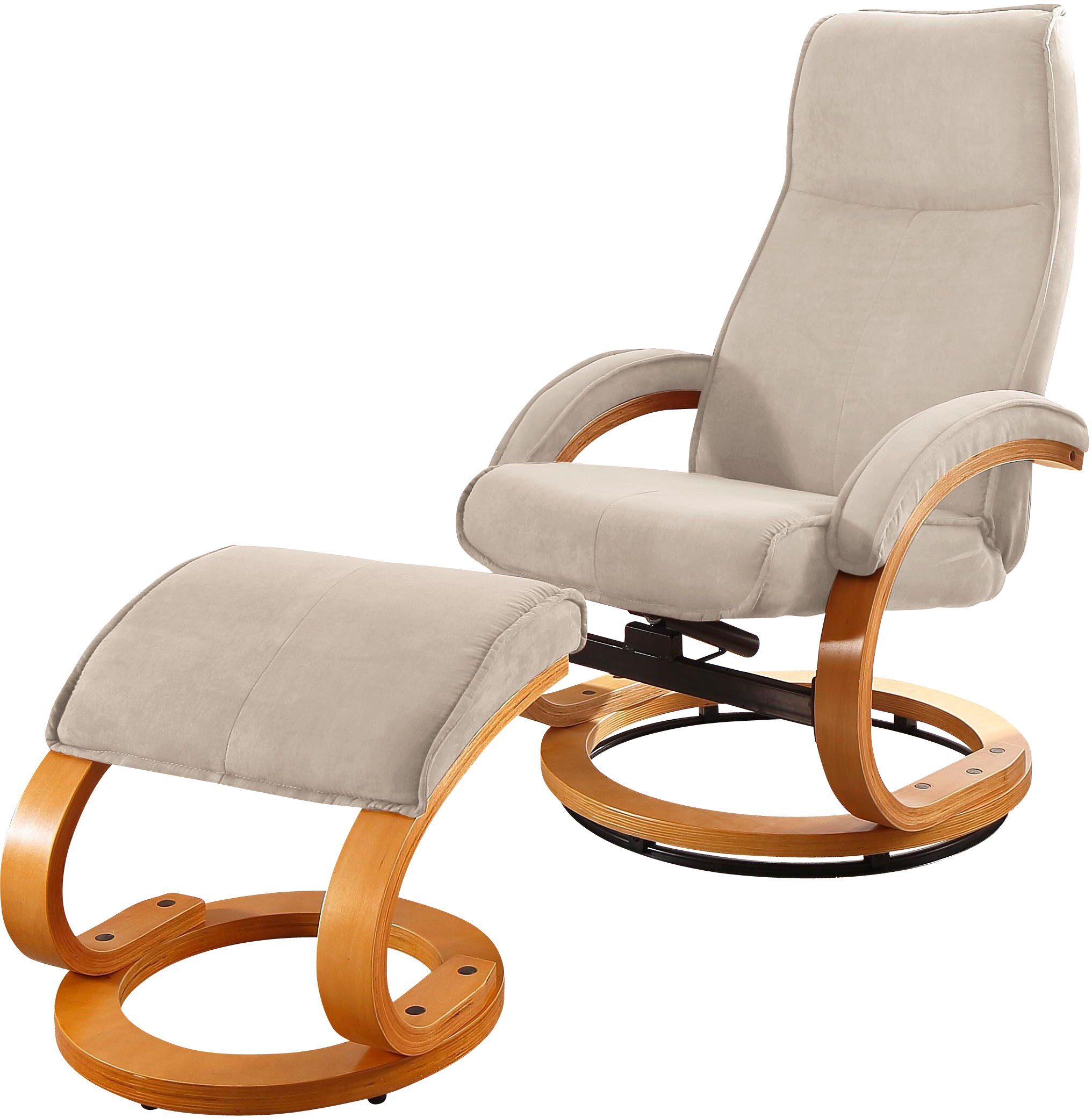 Home affaire Relaxfauteuil Paris, tv-stoel met poef en handmatige ligfunctie verstelbaar, microvezel, natuurleer, geweven stof, zithoogte 46 cm (set, 2 stuks)