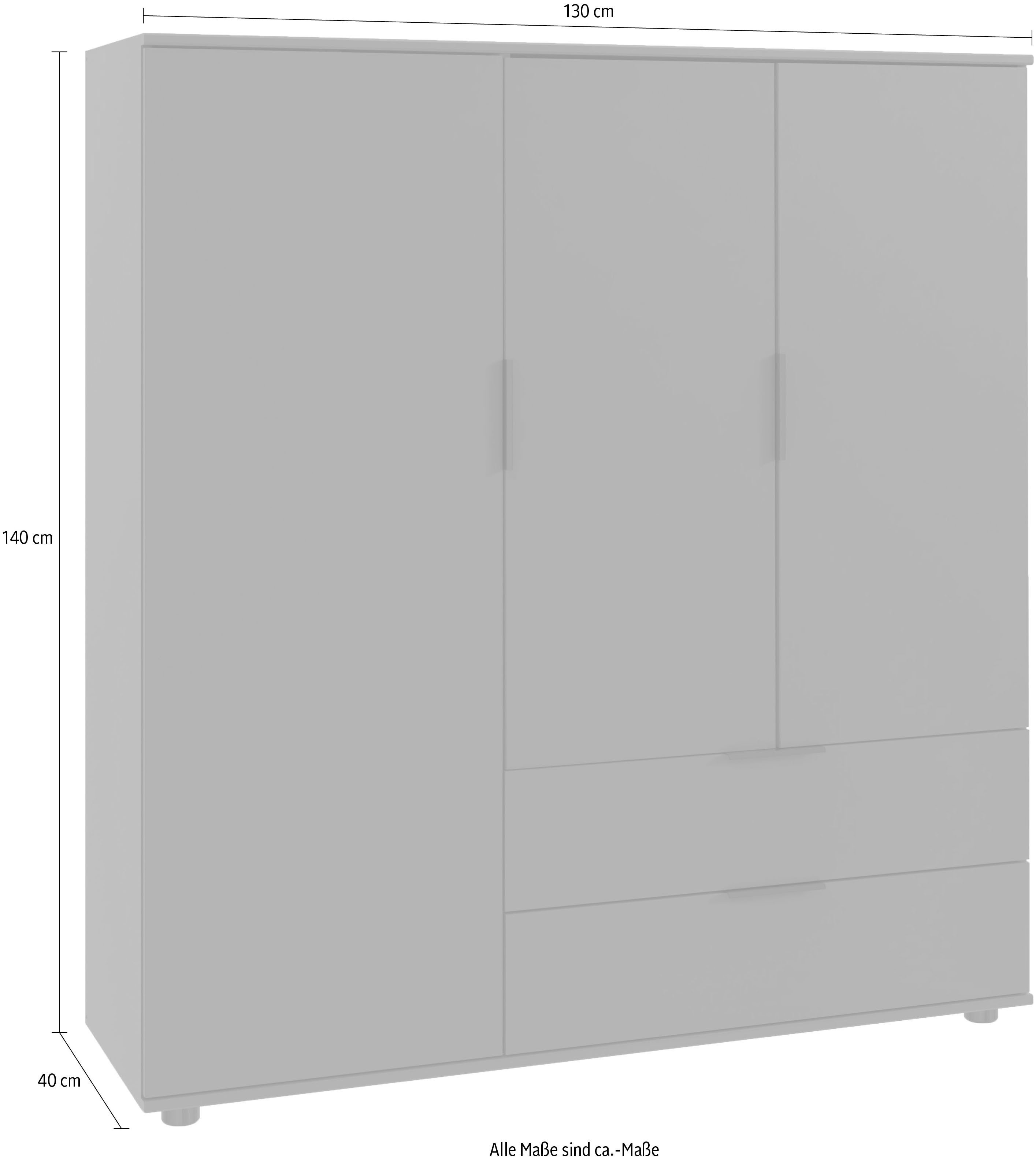 Wimex Waskast Easy Plus kledingkast garderobe 2 lades, 81 of 130 cm breed in verschillende kleuren, moderne look met zwarte metalen handgrepen