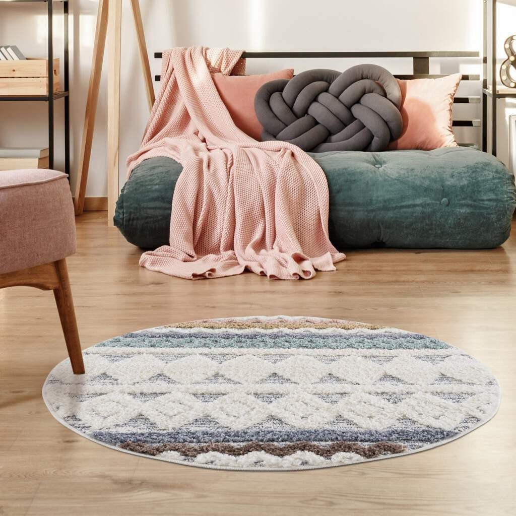 Carpet City Hoogpolig vloerkleed Focus 3013 Boho-tapijt, hoog-laag patroon / 3D-effect, voor woonkamer, slaapkamer moderne vloerkleden maat Ø 160 cm