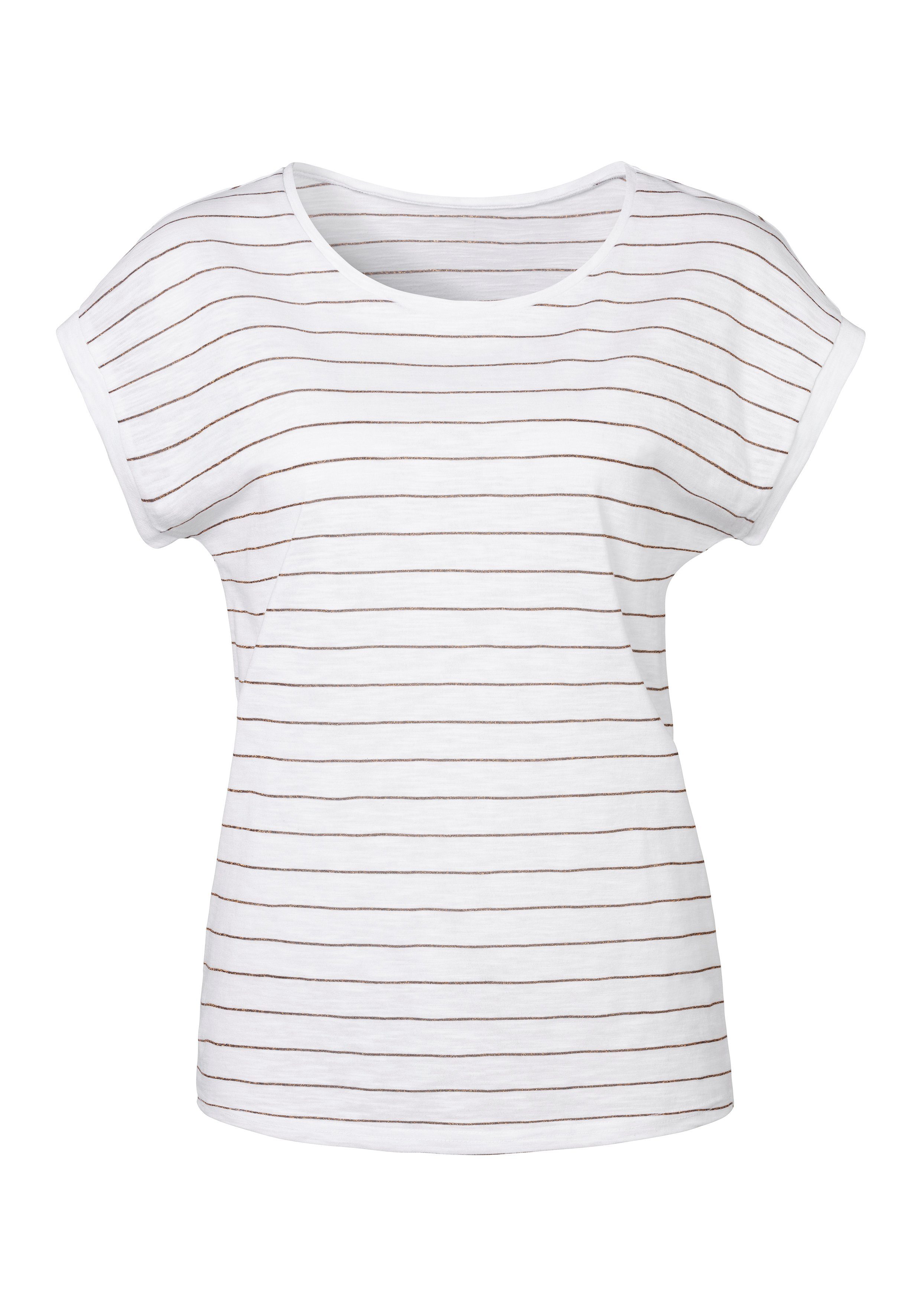 Vivance Shirt met ronde hals Met koperkleurige Lurex-strepen (Set van 2)