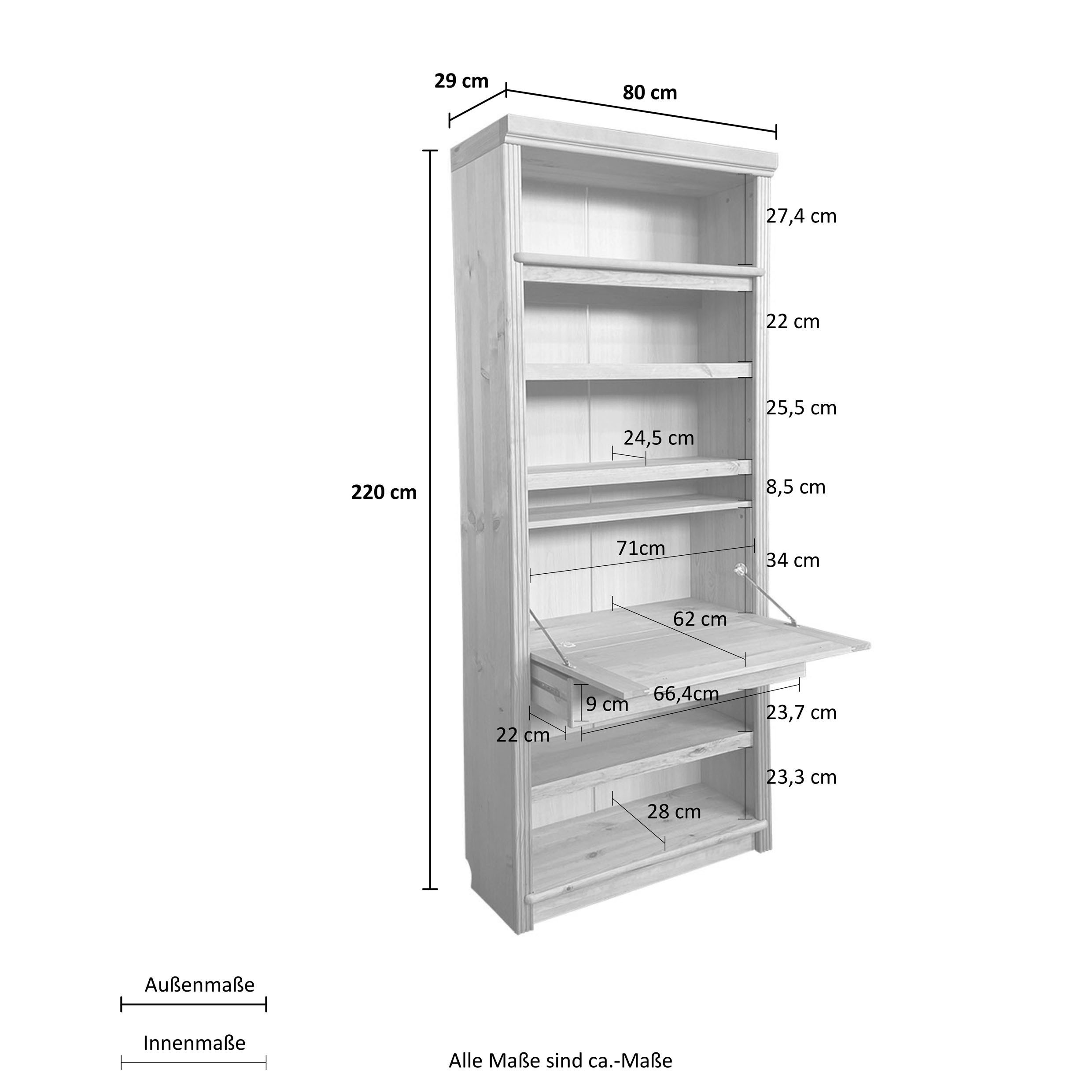 Home affaire Staand rek Soeren tussenschotjes van massief grenen, afm.: (bxdxh): 80x29x185 cm, met 5 planken