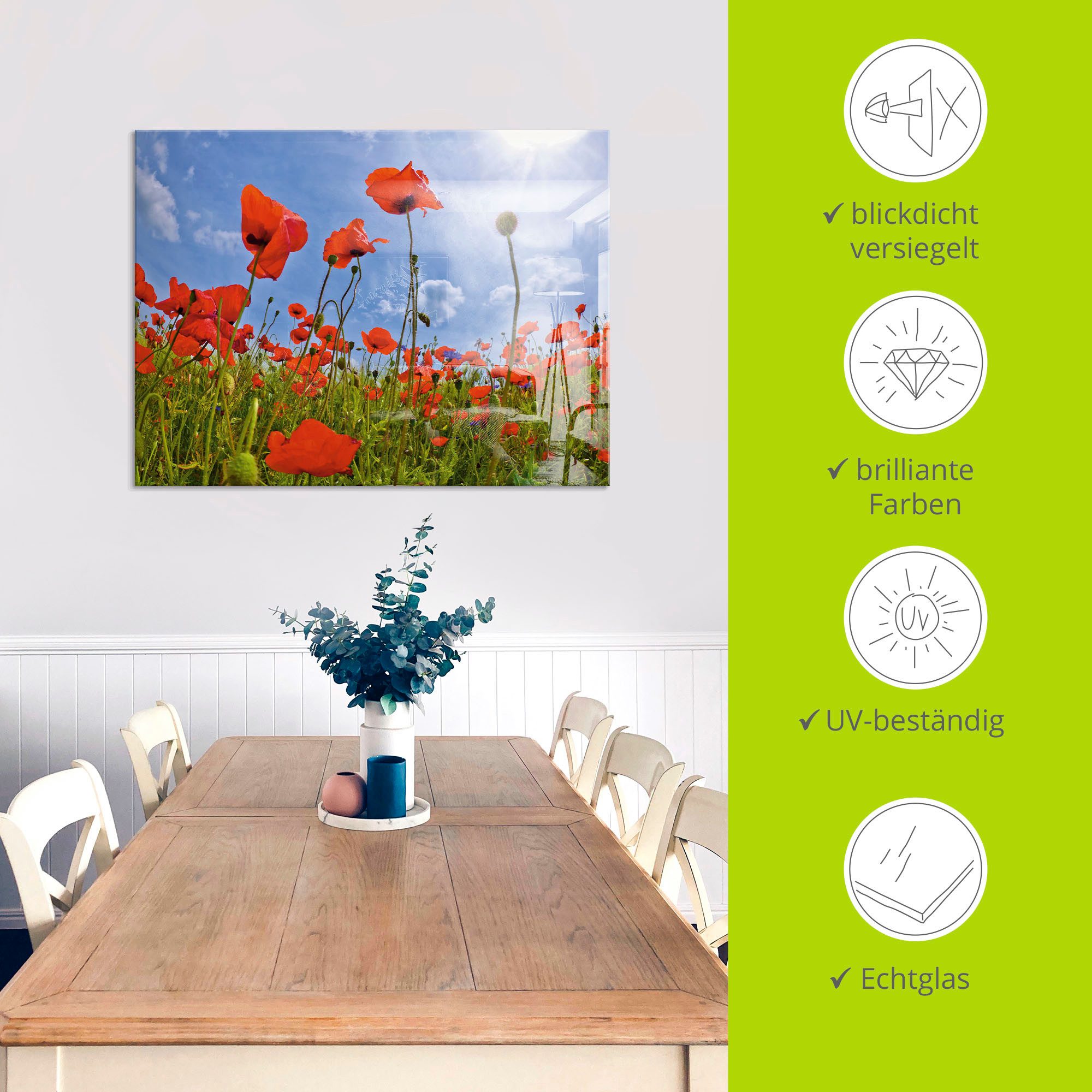 Artland Print op glas Klaprozenveld in verschillende maten