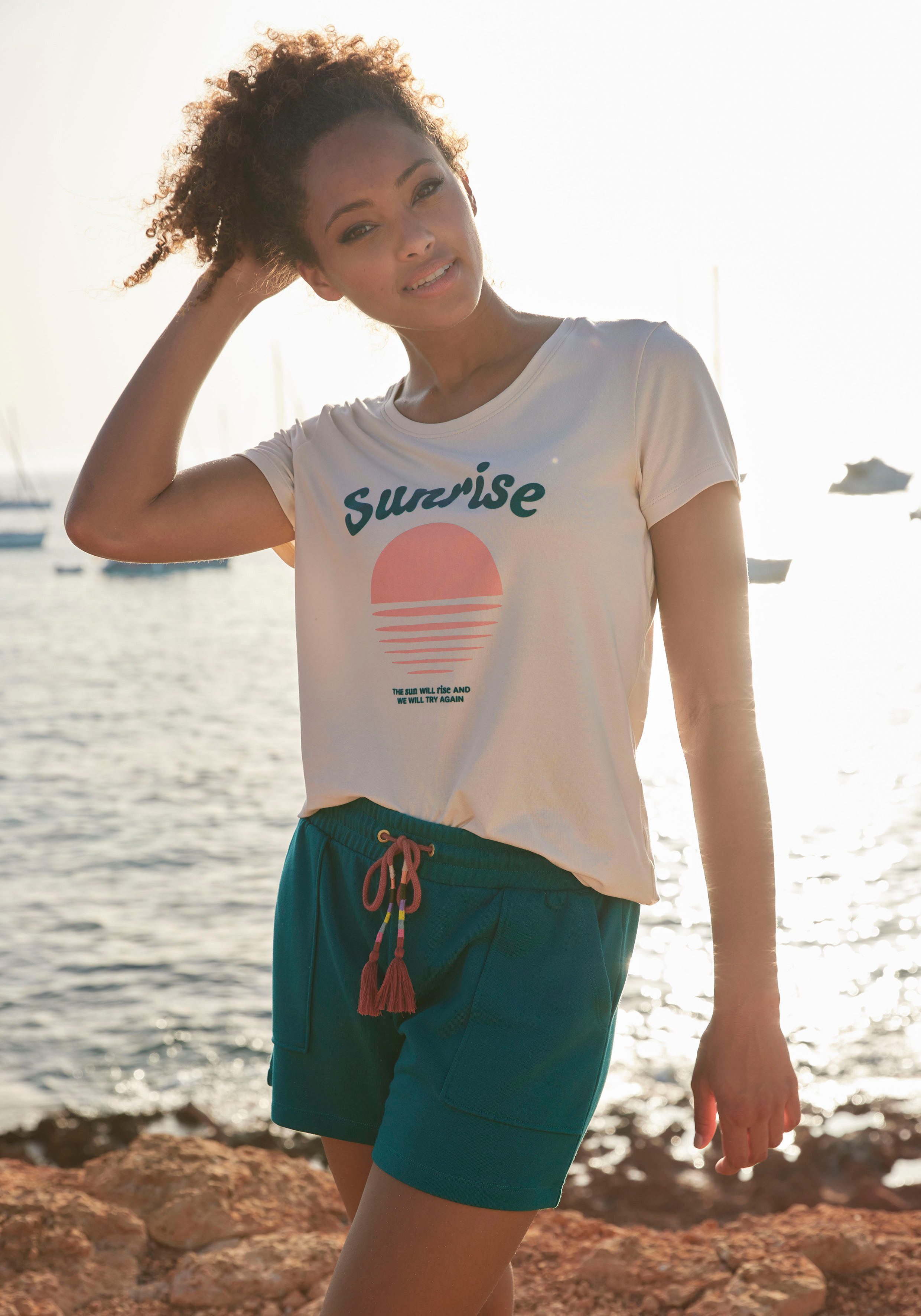 Vivance Shirt met korte mouwen -T-Shirt T-shirt met mooie frontprint loungewear