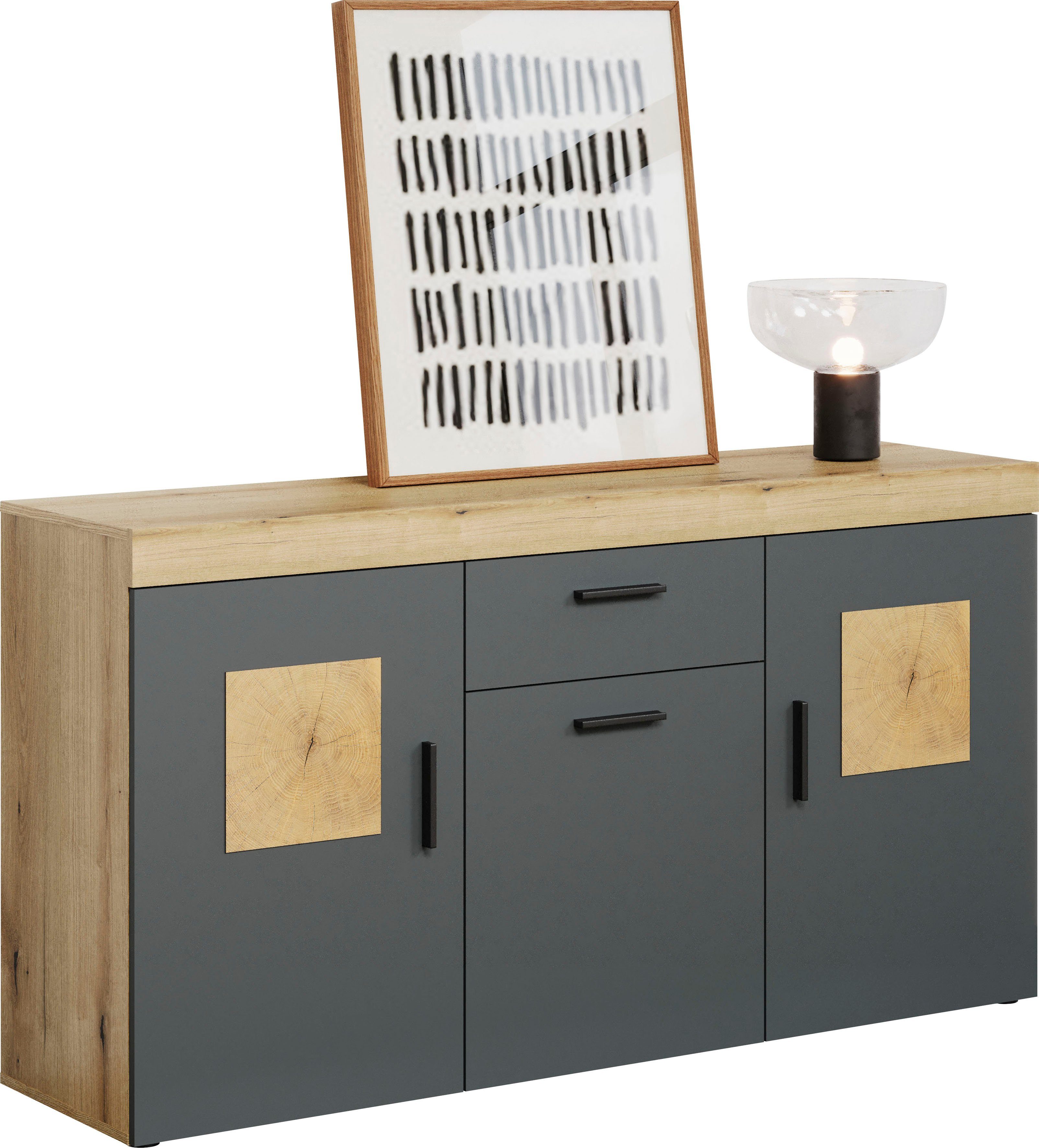 Home affaire Dressoir Gent Commode met eindhoutapplicaties - (B/D/H): 160/42/86 cm (1 stuk)