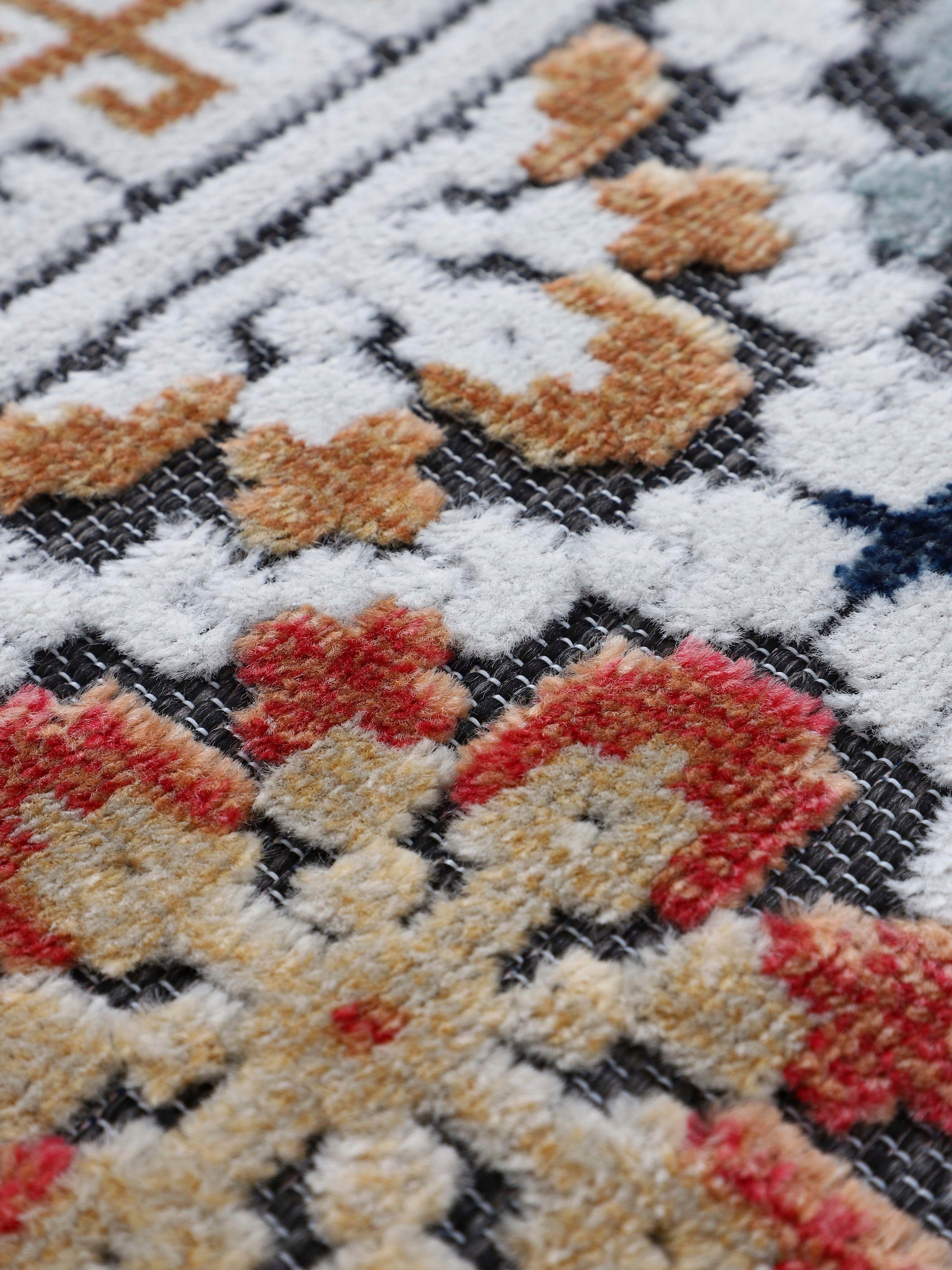 carpetfine Vloerkleed Deja 103 robust vlakweefsel, motief - florale palmbladeren, hoog-laag effect