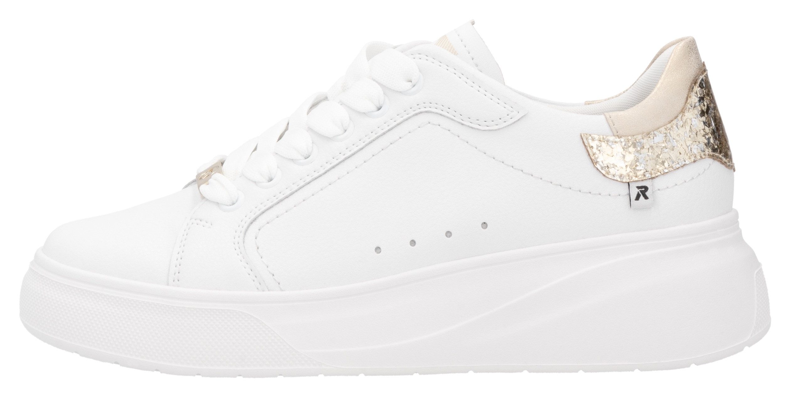 RIEKER Sport Plateausneakers , veterschoen, lage schoen, vrijetijdsschoen, metallic-accent op de hiel