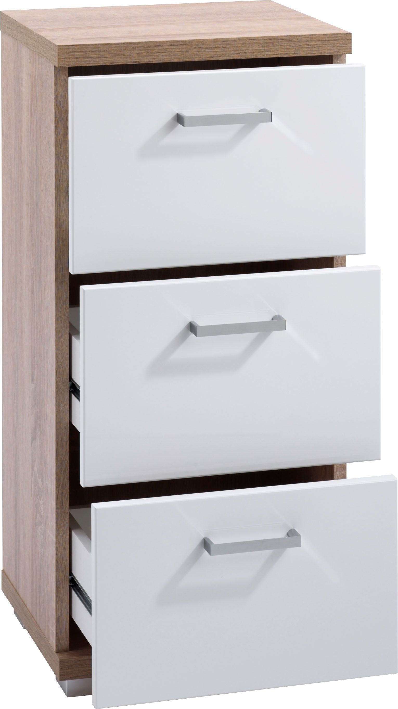 byLIVING Badkamerkast Nebraska Breedte 35 cm, badkamerkast met metalen handgrepen, 3 laden