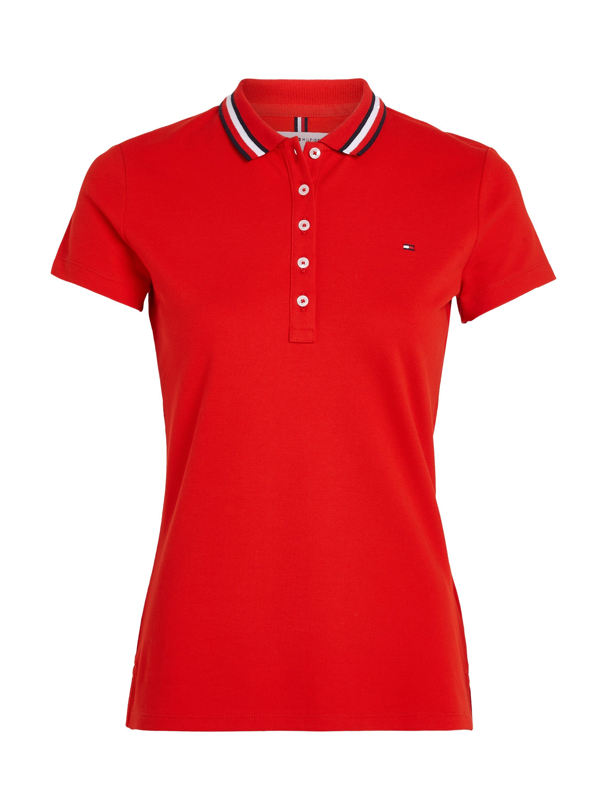 Tommy Hilfiger Poloshirt SLIM GLOBAL STRIPE POLO SS Polokraag met contrasterende strepen, kleine knoopsluiting (Global Serie TH VROUWEN)