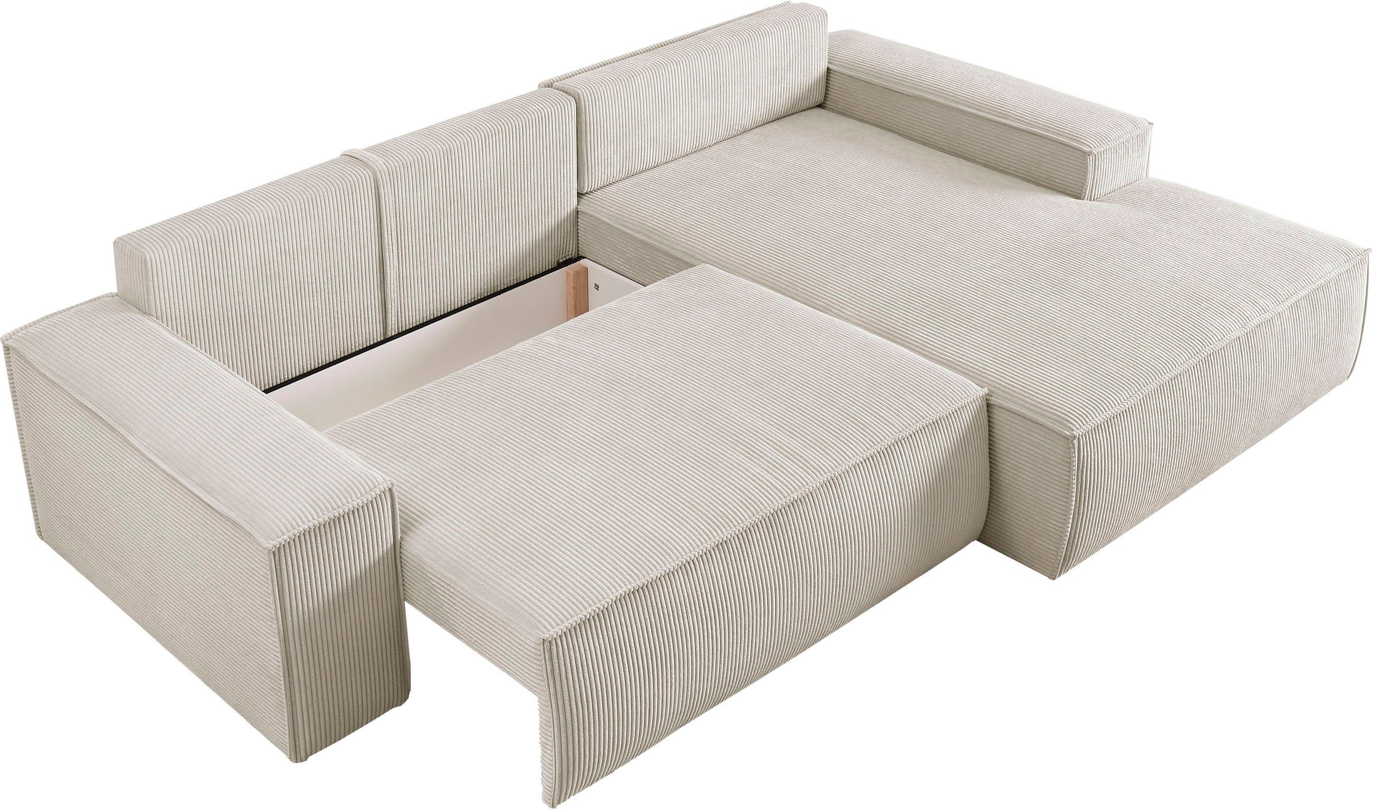 Home affaire Hoekbank SHERWOOD bedbank 267 cm, L-model, Slaapfunctie met bedlade (210x136 cm), cord, vintage, fluweel