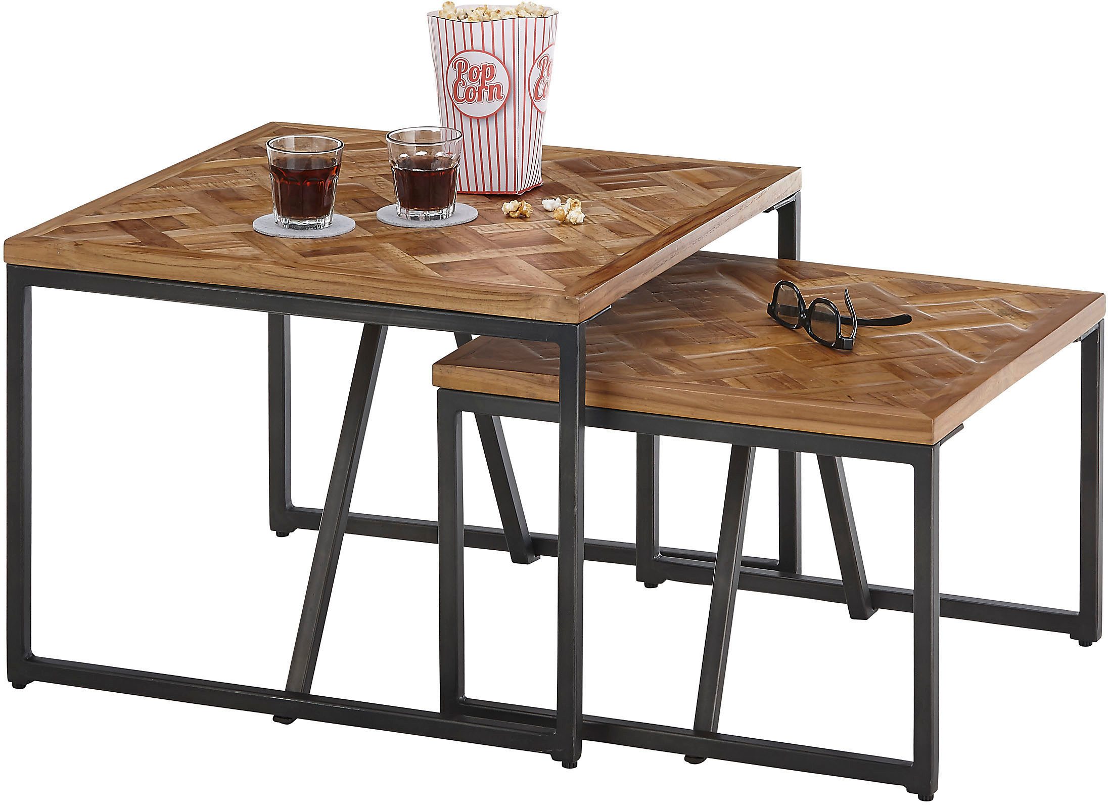 HBZ Salontafel Lola 2-delig set massief teak gerecycled met patroon