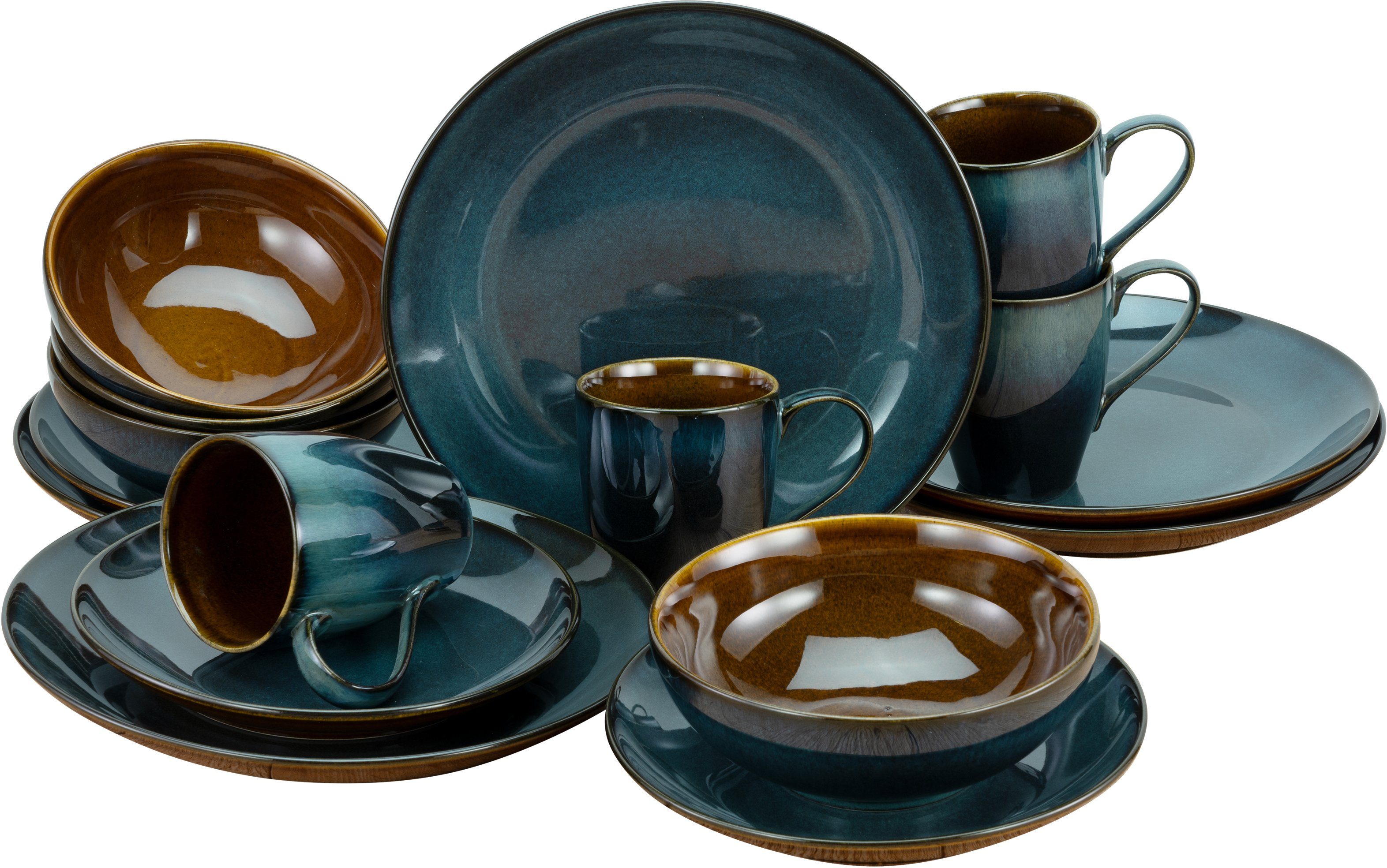 CreaTable Combi-servies Mallorca Service, aardewerk karakter, 16 delen, voor 4 personen (set,...