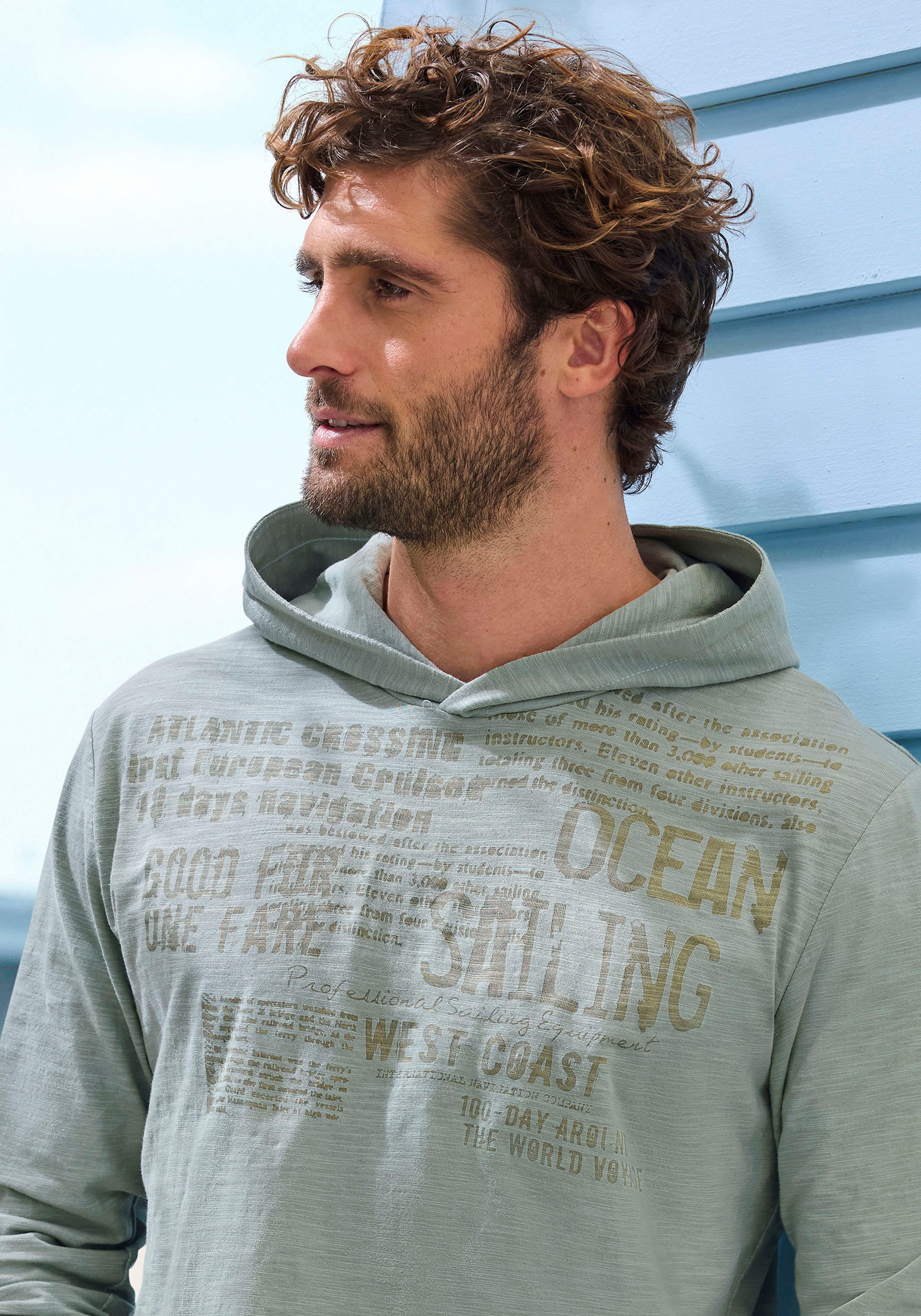 John Devin Capuchonshirt Shirt bedrukt met capuchon van gestructureerde katoenkwaliteit