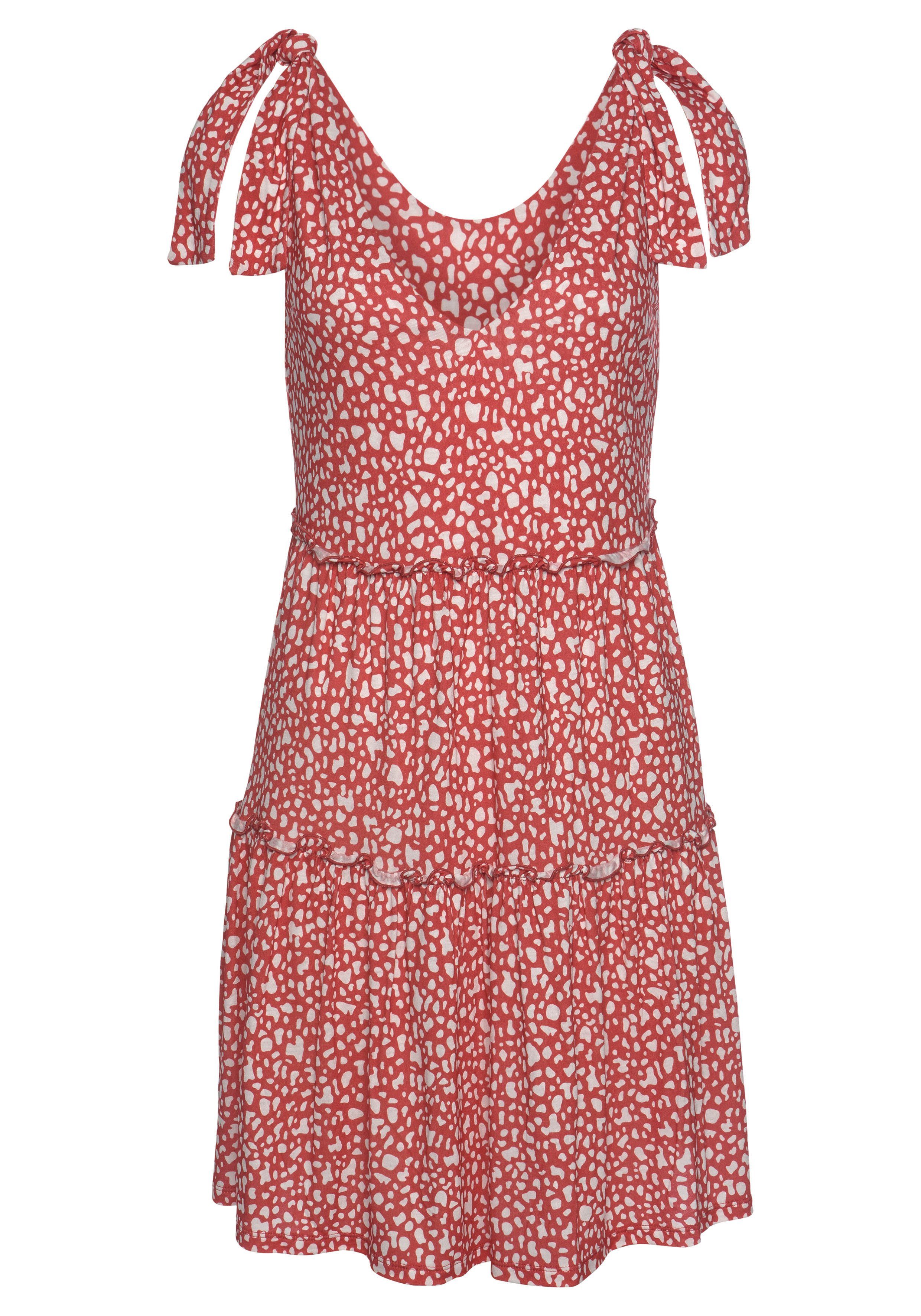 Beachtime Gedessineerde jurk met modieuze volants, losse pasvorm, zomerjurk, strandjurk