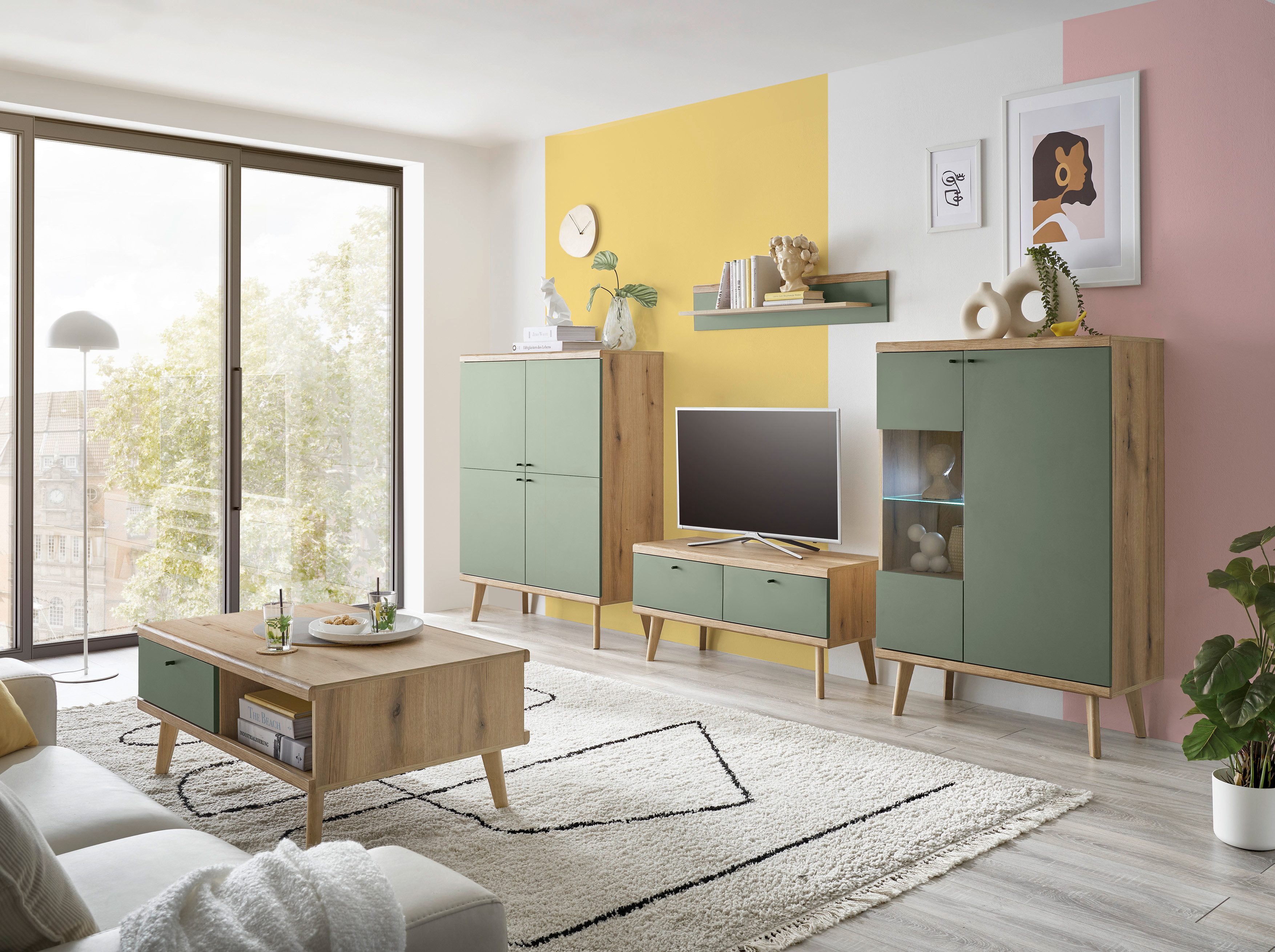 INOSIGN Wandmeubel MAVAS in moderne trendkleur, handgrepen van metaal (zwart), breedte 324 cm (set, 4-delig)