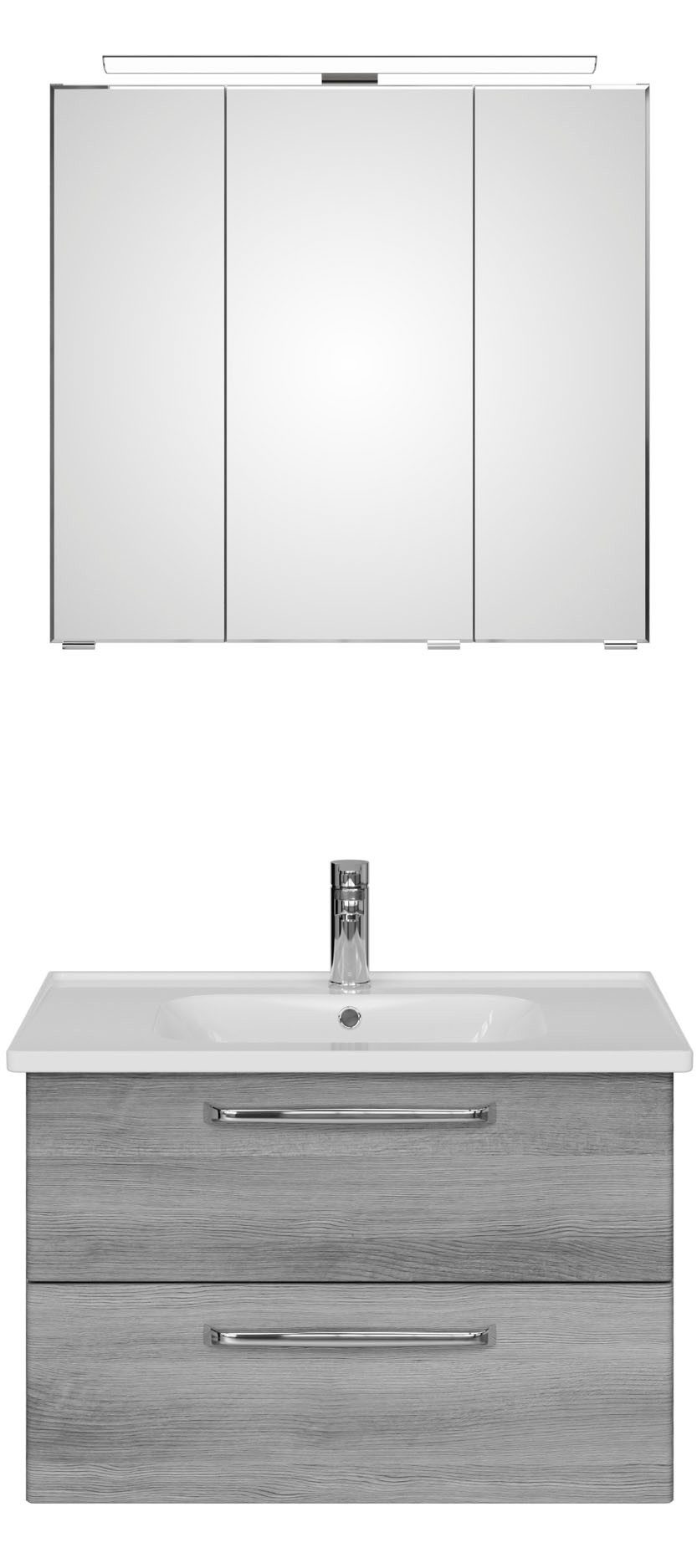 Saphir Badmeubelset Trentino 2-delig keramische wasbak, spiegelkast met LED-lamp Badkamermeubel-set 79cm breed, incl. deurdemper, 3 deuren, 2 lades (3 stuks)