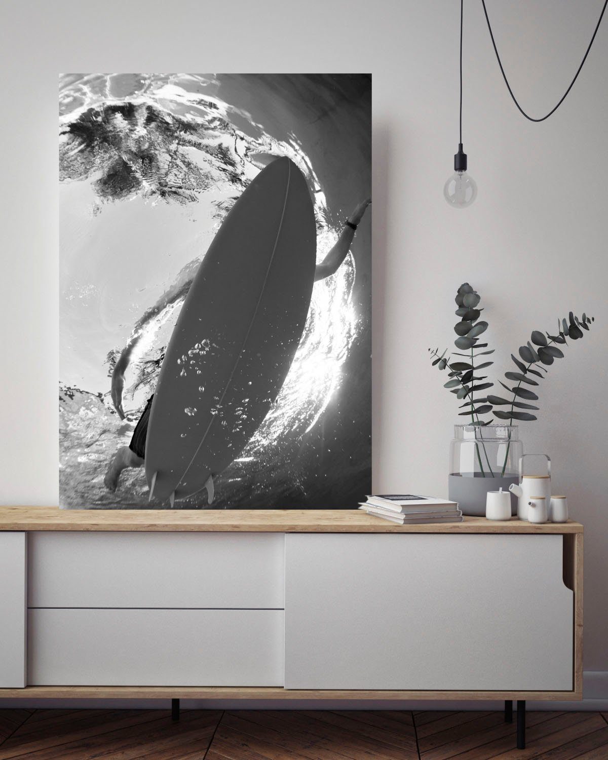 queence Artprint op acrylglas Surfer in de zee Fine Art-print in galeriekwaliteit