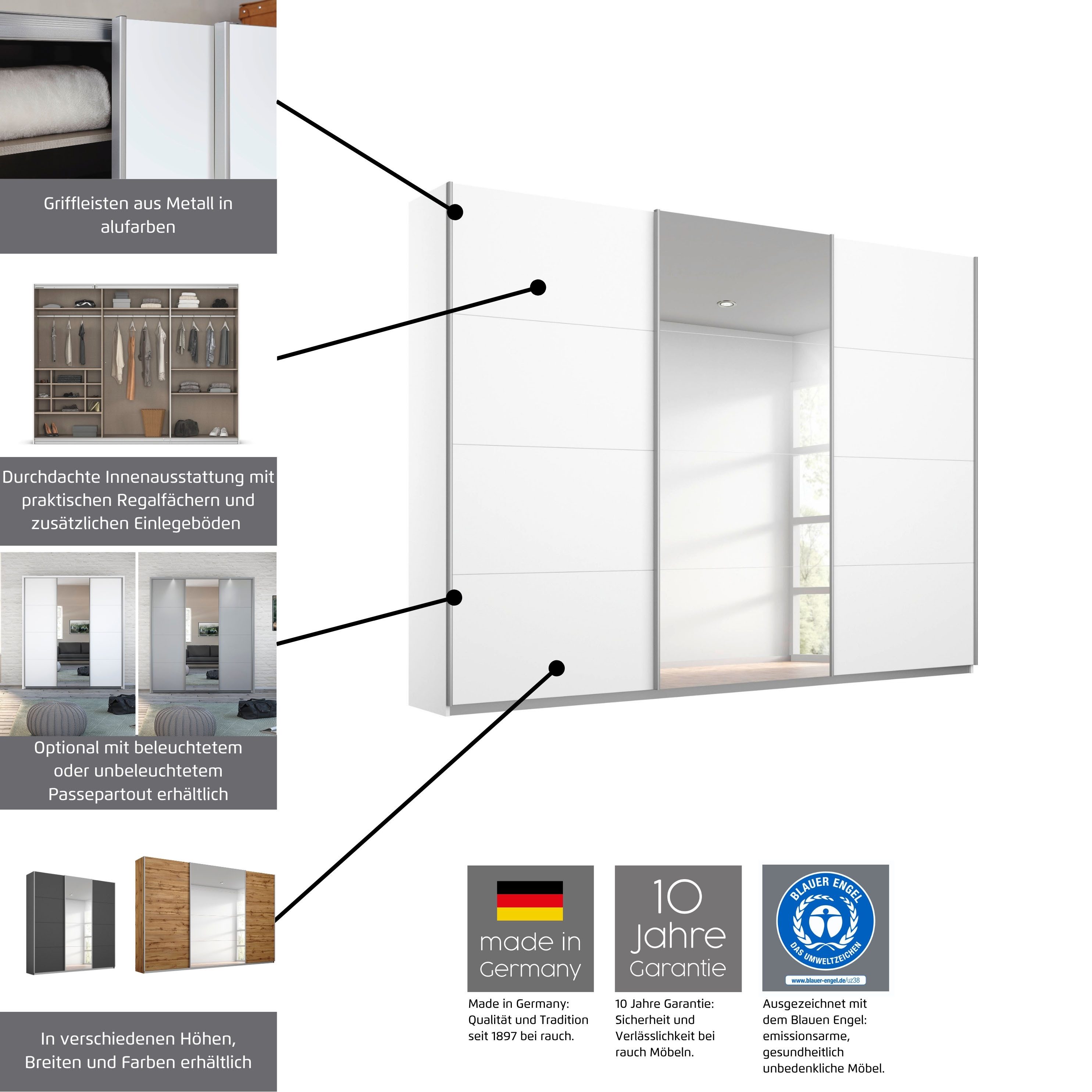 rauch Zweefdeurkast Kledingkast TOMA incl. rek inzet en extra legplanken made in germany