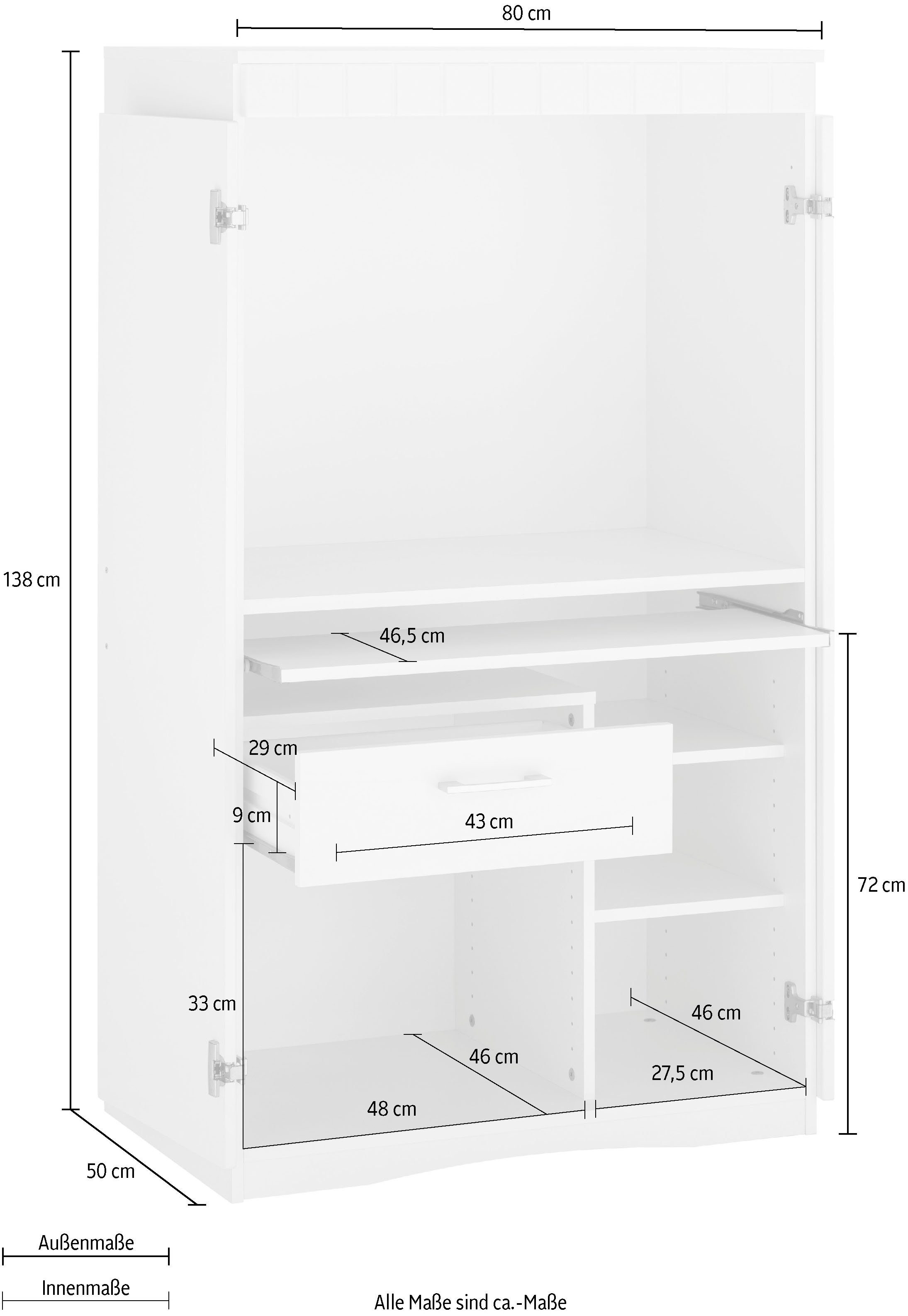 VOGL Möbelfabrik Secretaire Niklas PC-kast, thuiskantoor, afmetingen 80 x 50 x 138 cm, Made in Germany