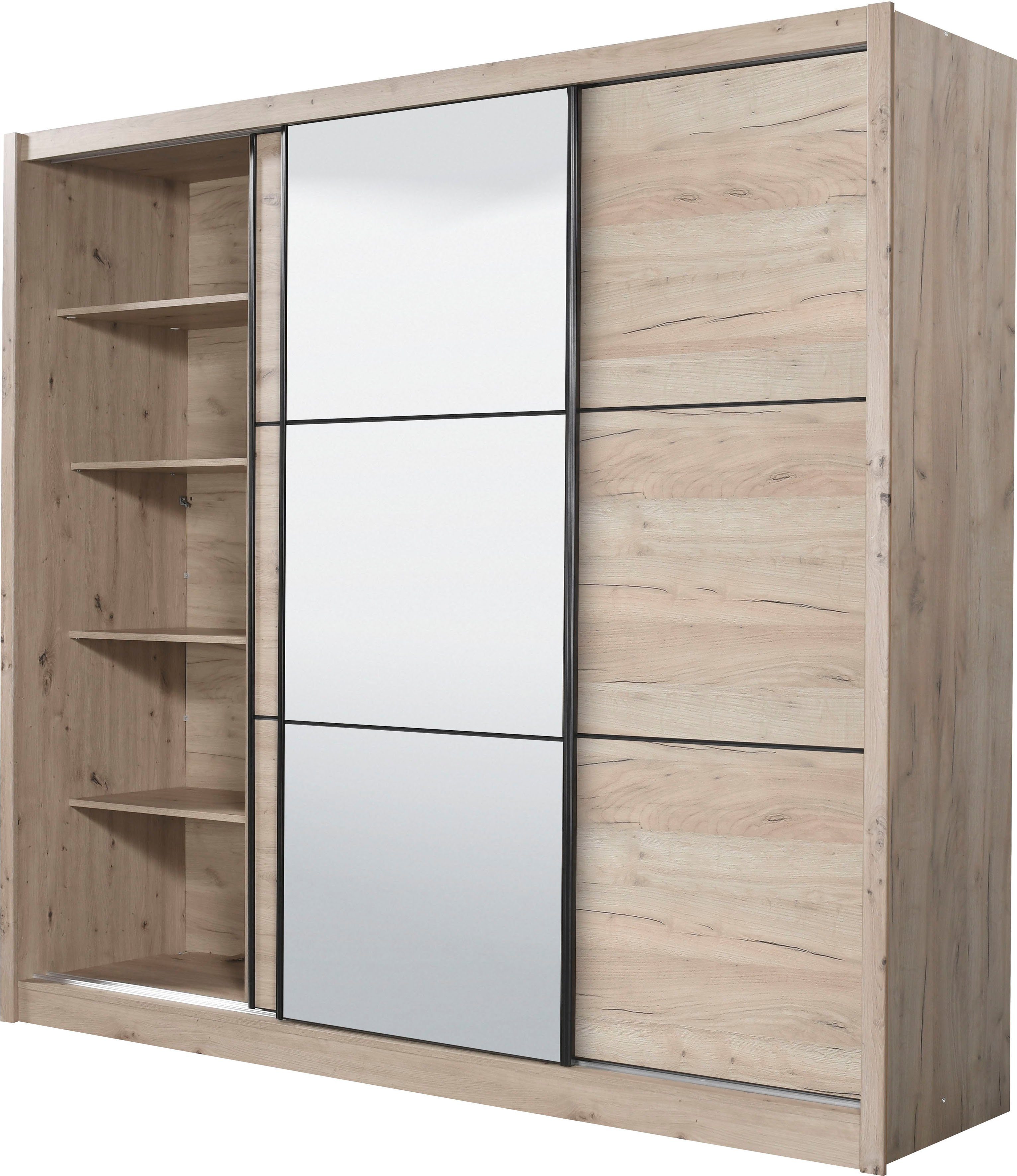 INOSIGN Zweefdeurkast Navara kledingkast met spiegel linnenkast garderobe met royale binnenuitrusting, fsc®-gecertificeerd, in 3 breedtes