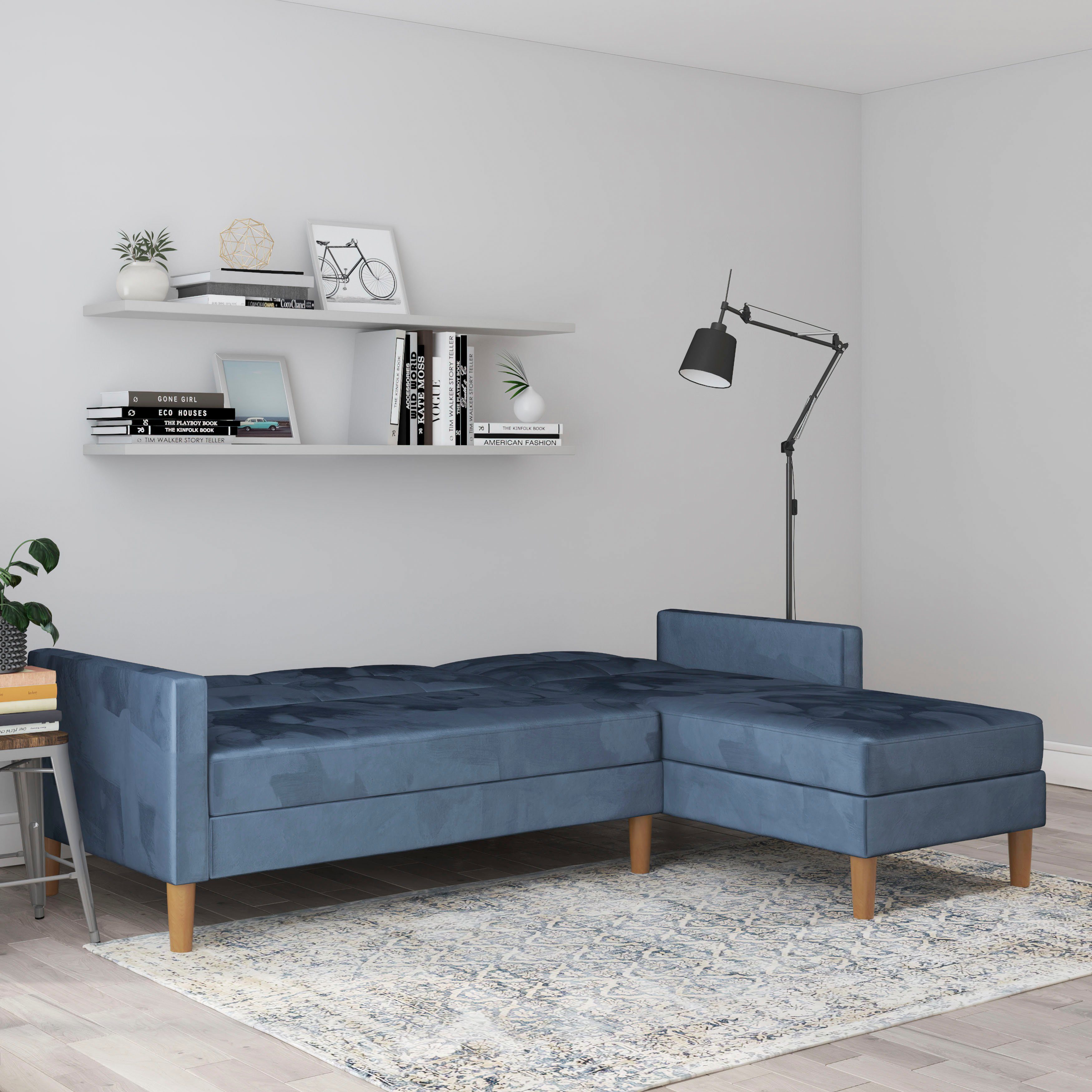 Dorel Home Hoekbank Lilly, L-vorm met bedfunctie, récamier aan beide kanten te monteren, zithoogte 43 cm