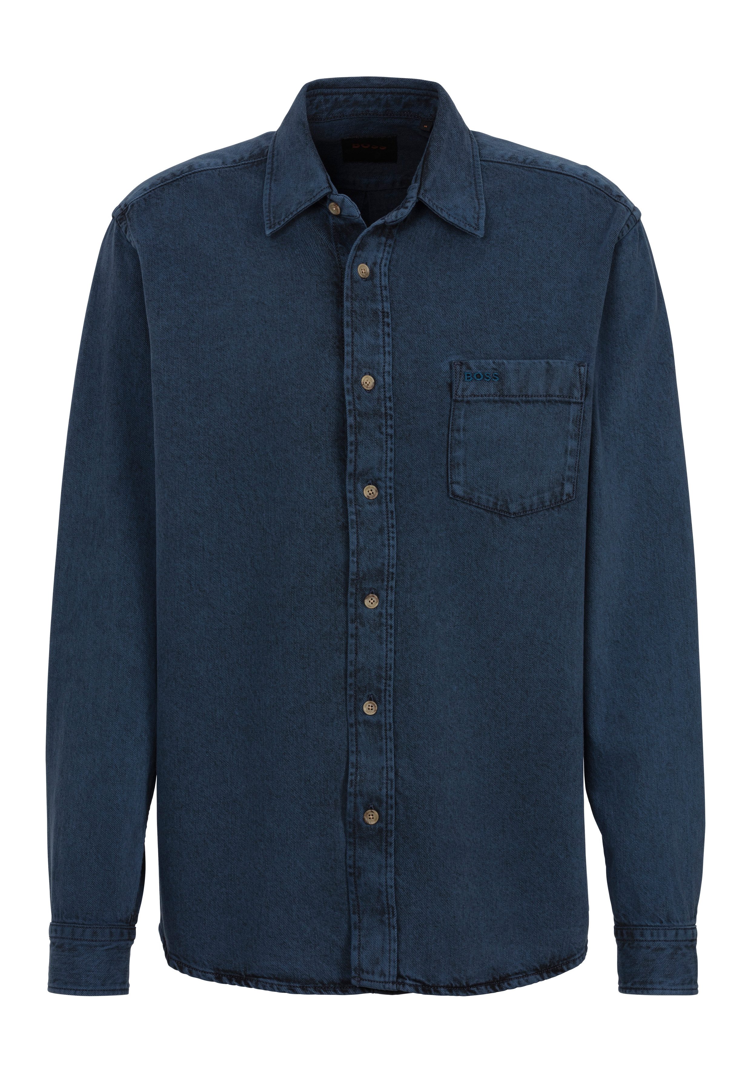 Boss Orange Overhemd met lange mouwen Lamboo met kraag heren overhemden maat M blauw