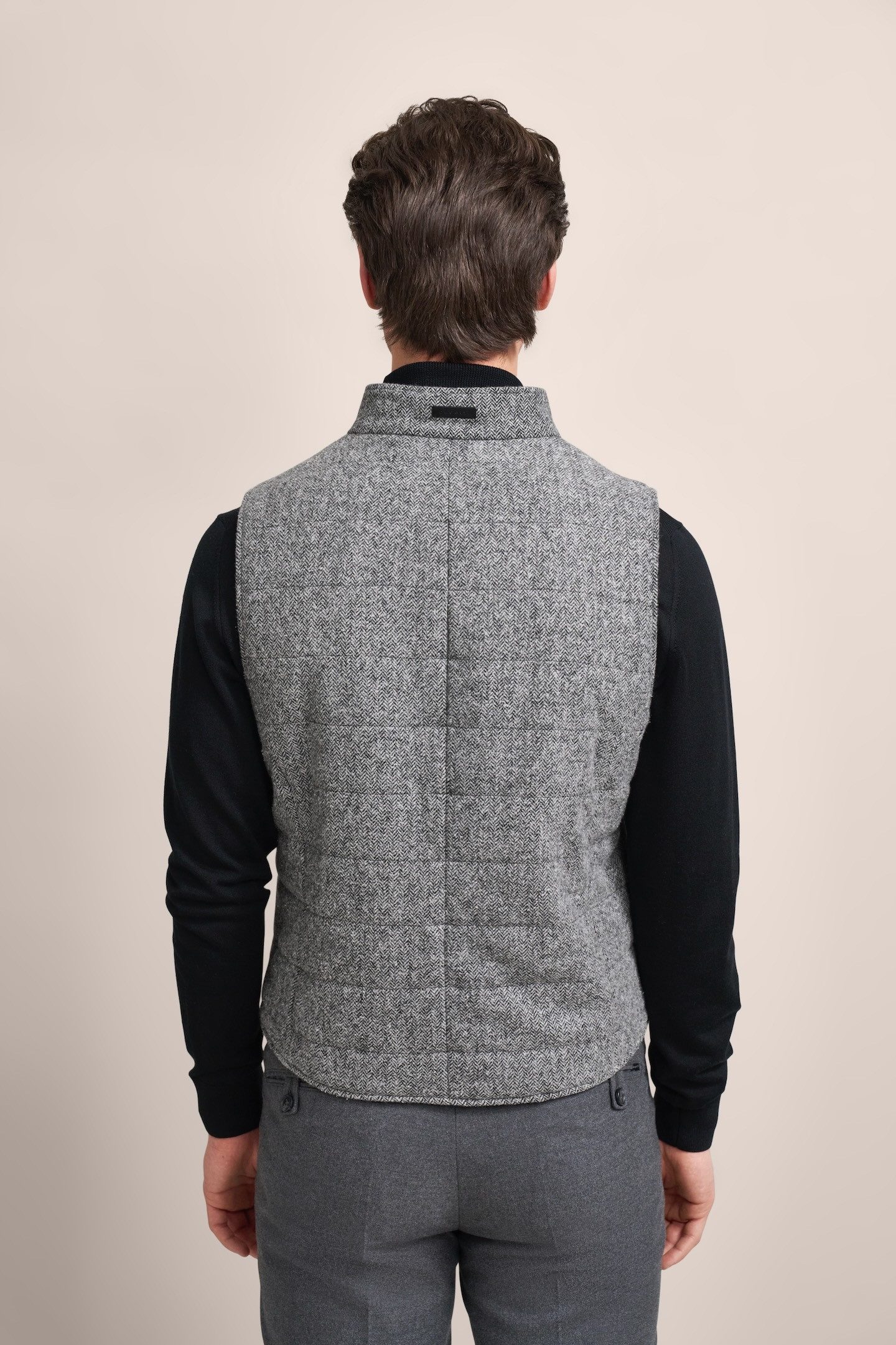 Bugatti Korte bodywarmer met tonale visgraatpatroon