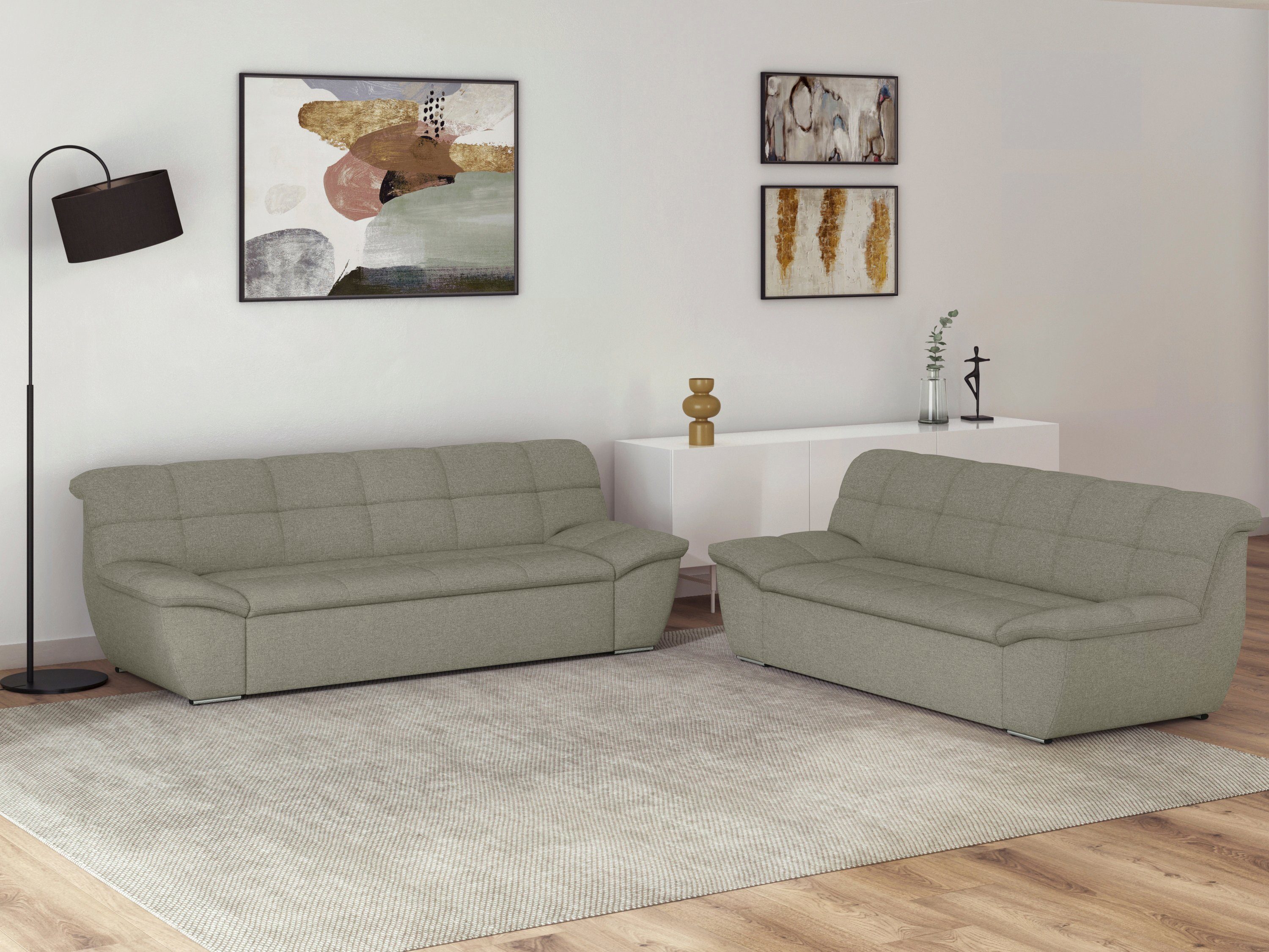 DOMO collection 3-zitsbank Splash, moderne stiksels in de zitting en rug, comfortabel,