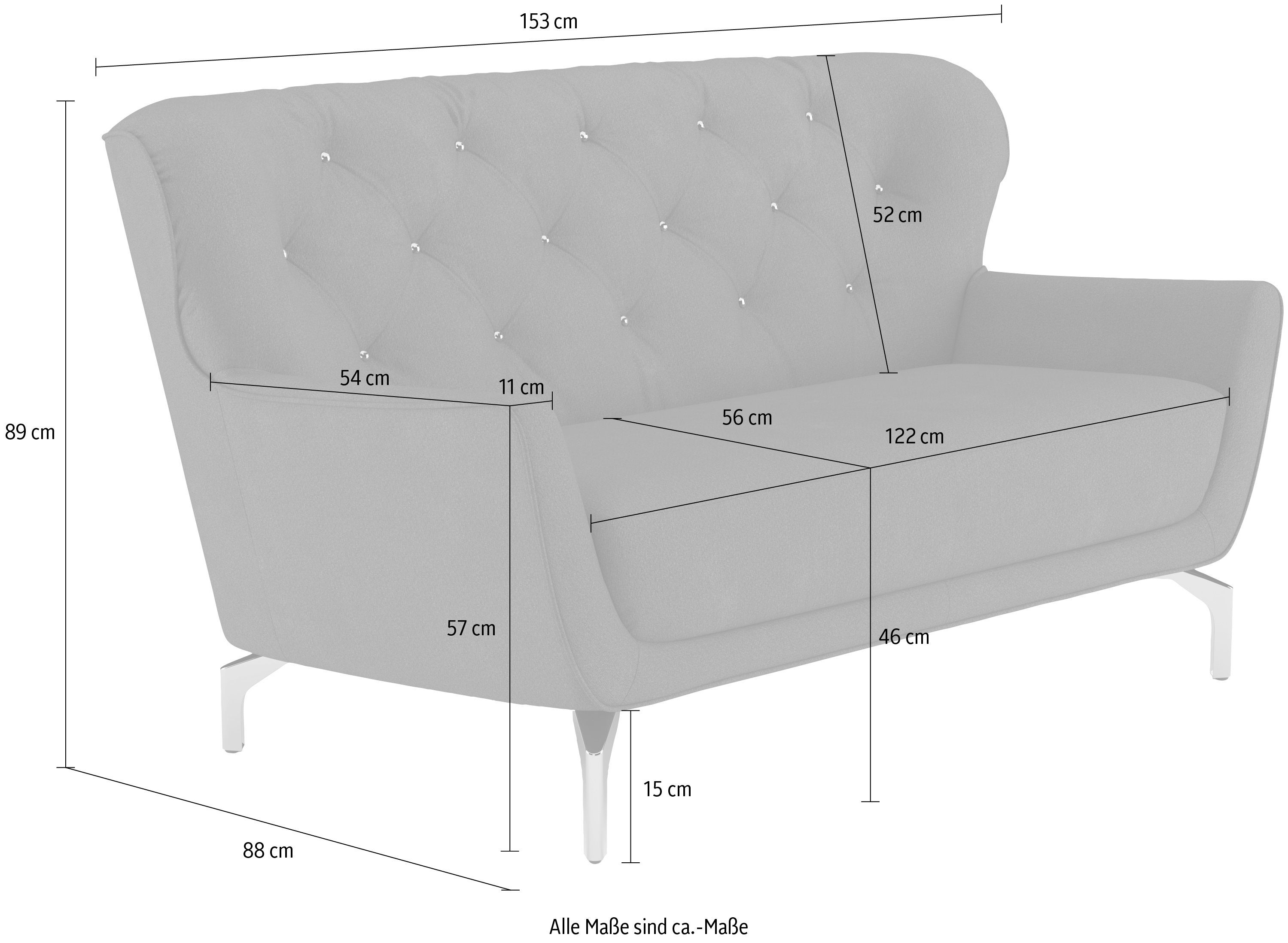 sit&more 2-zitsbank Orient 3 incl. 2 sierkussens met strassteentjes, goudkleurige metalen poten