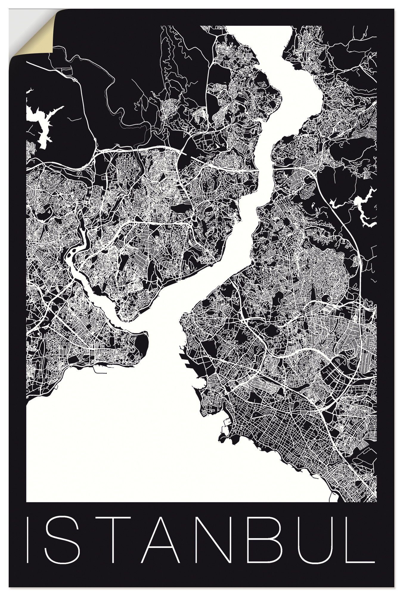 Artland Artprint Retro kaart Istanbul zwart & wit in vele afmetingen & productsoorten - artprint van aluminium / artprint voor buiten, artprint op linnen, poster, muursticker / wan