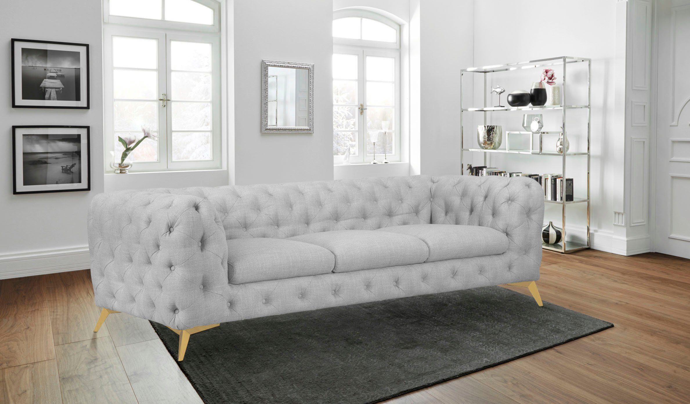 Leonique Chesterfield-bank Glynis luxueuze capitonnage, moderne chesterfield look, kleur van de poten ter keuze