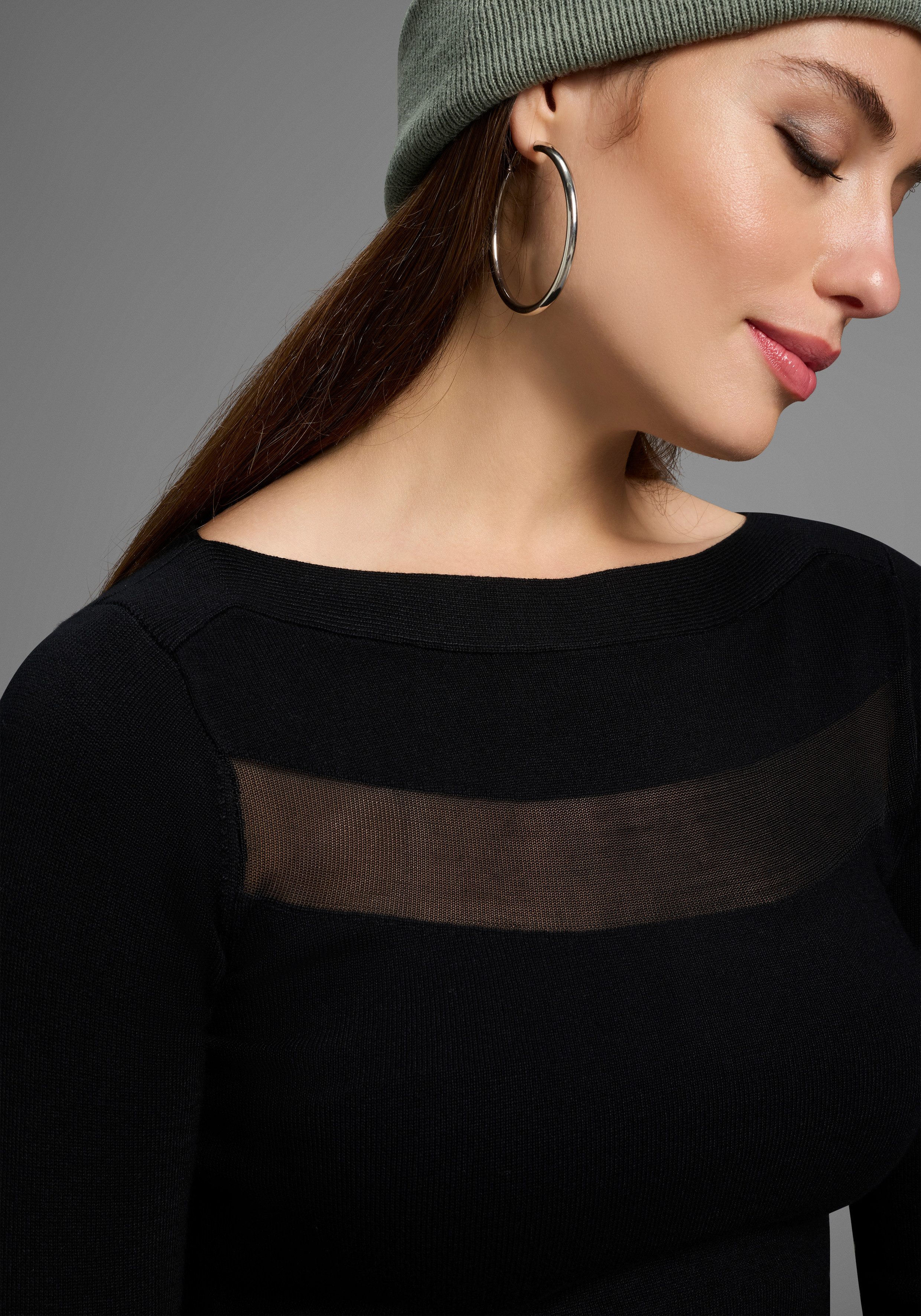 Bruno Banani Gebreide trui met een mesh-inzet - nieuwe collectie