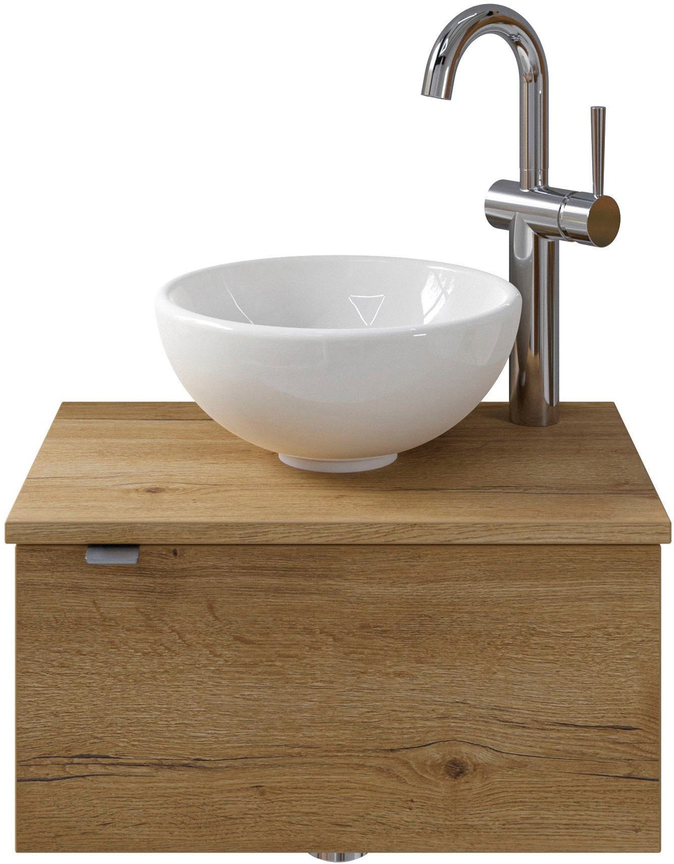 Saphir Wastafelonderkast Serie 6915 wastafel met onderkast voor gastenbadkamer, tweede toilet (3-delig) wastafelmeubels bruin