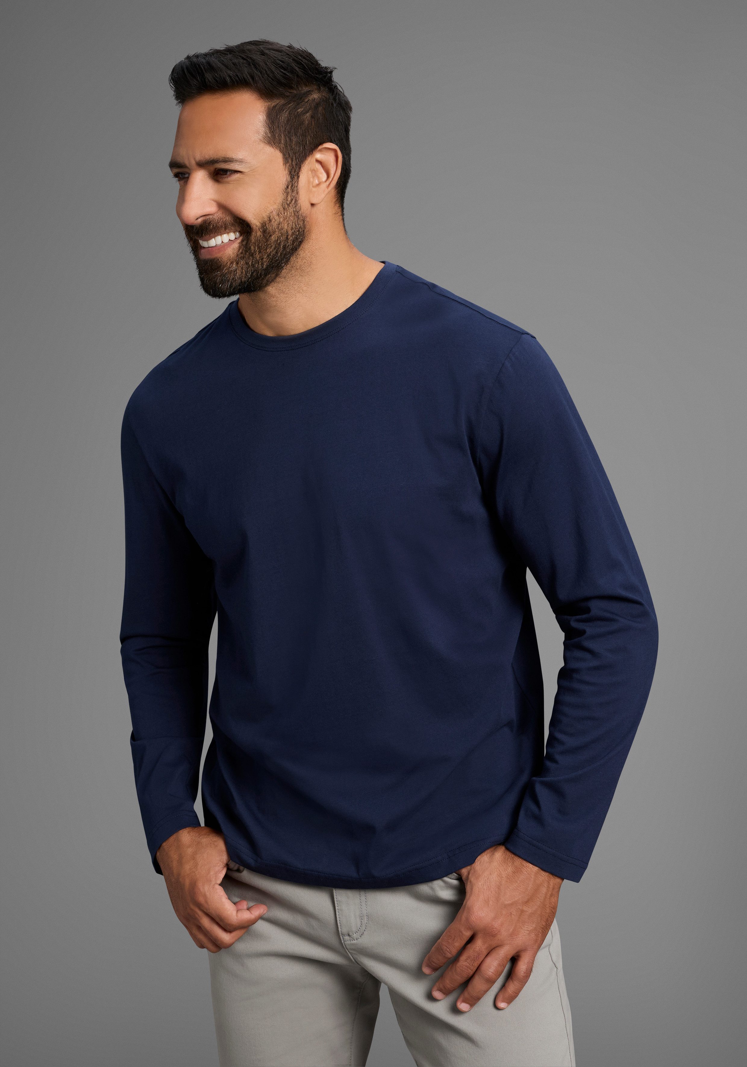 Man's World Shirt met lange mouwen Nieuwe kleur ! Lange mouwen, effen, van katoen, in 3-pack (3-delig, Set van 3)