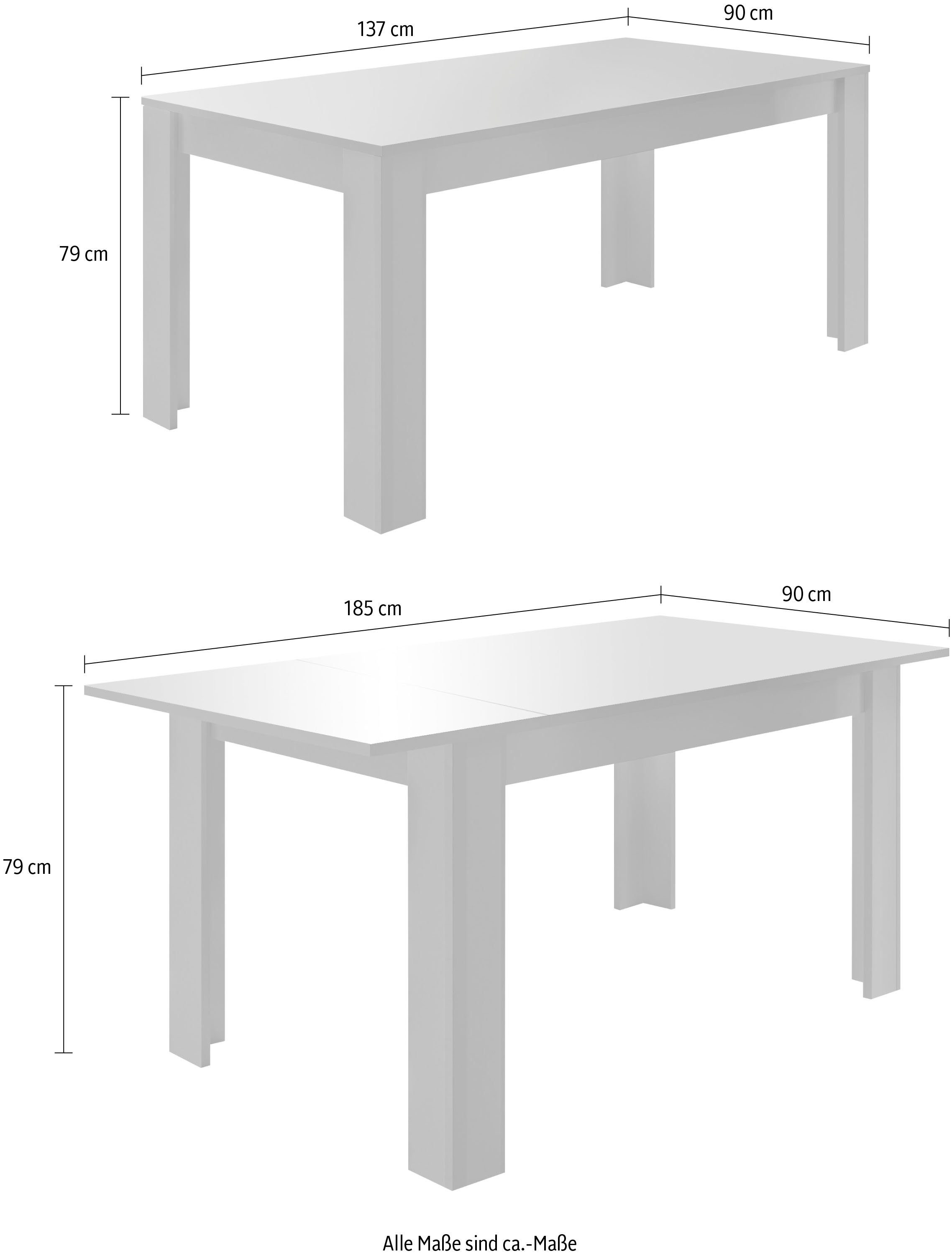INOSIGN Eettafel Dama 137x90x79 cm (BxDxH), eettafel antraciet hoogglans lak moderne rechthoekige keukentafel, uitschuifbaar, uitbreidbaar tot 185 cm
