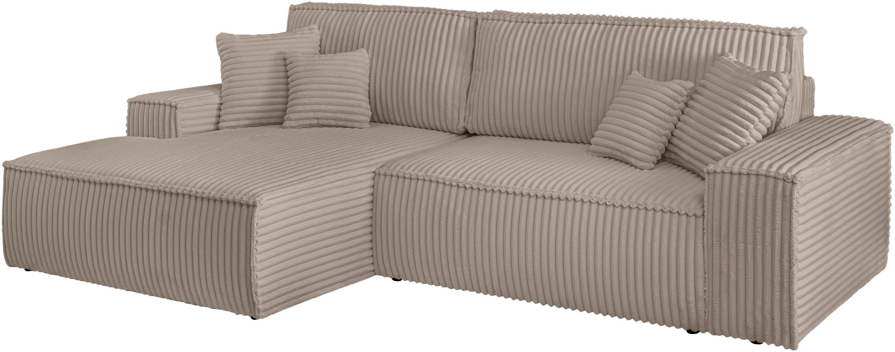 andas Hoekbank Finnley slaapbank 267 cm in Bouclé, fijne structuur en cord, L-vorm