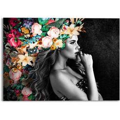 reinders! print op glas artprint op glas elegante vrouw in vrolijke kleuren - bloementooi -sensueel - feestelijk (1 stuk) multicolor