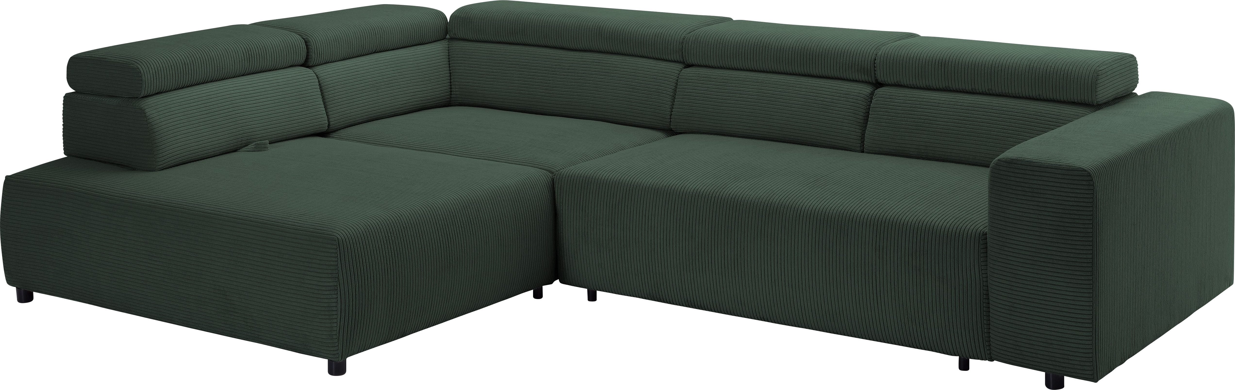 exxpo - sofa fashion Hoekbank VITTORIO met comfortfuncties, comfortabel en modern, cord, L-vorm incl. hoofdsteun- en zitdiepteverstelling, optioneel met bedfunctie