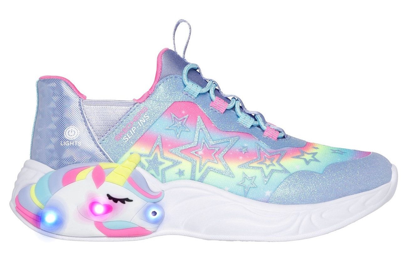 Skechers Slip-on sneakers UNICORN DREAMS LIGHTS , glitter-blink schoen om in te glijden, maat sjabloon om te downloaden