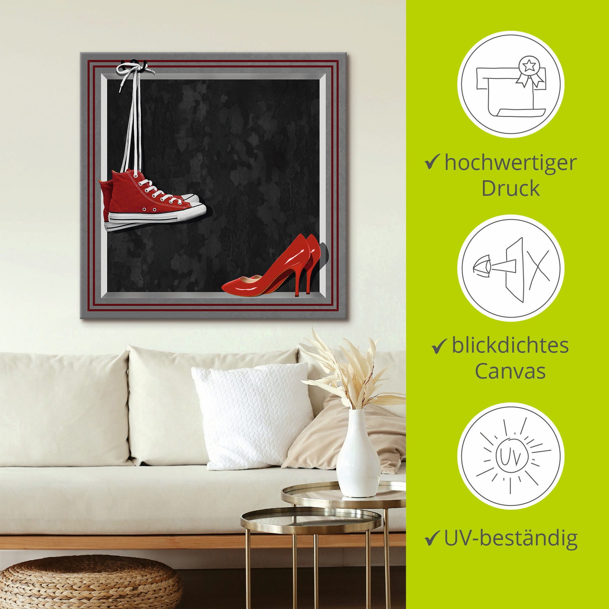 Artland Artprint op linnen De rode schoenen gespannen op een spieraam